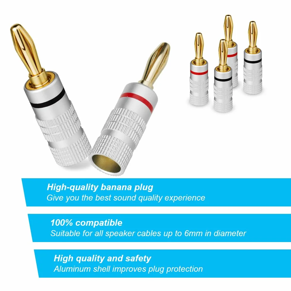 Set di 8 Connettori a Banana Aolso Spine per Cavi Altoparlanti 4.5 mm² HiFi Ricevitore Rosso Nero