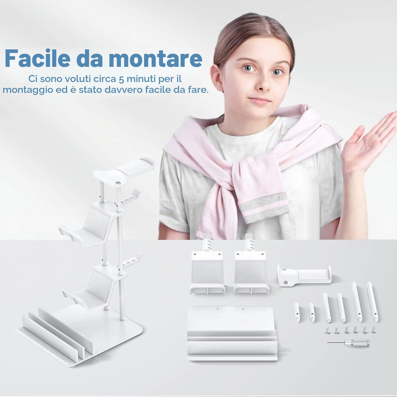 KDD Porta Cuffie Gaming da Scrivania in Alluminio, Stand Supporto Universale per Controller/Switch/iPad/Telefono, Bianco