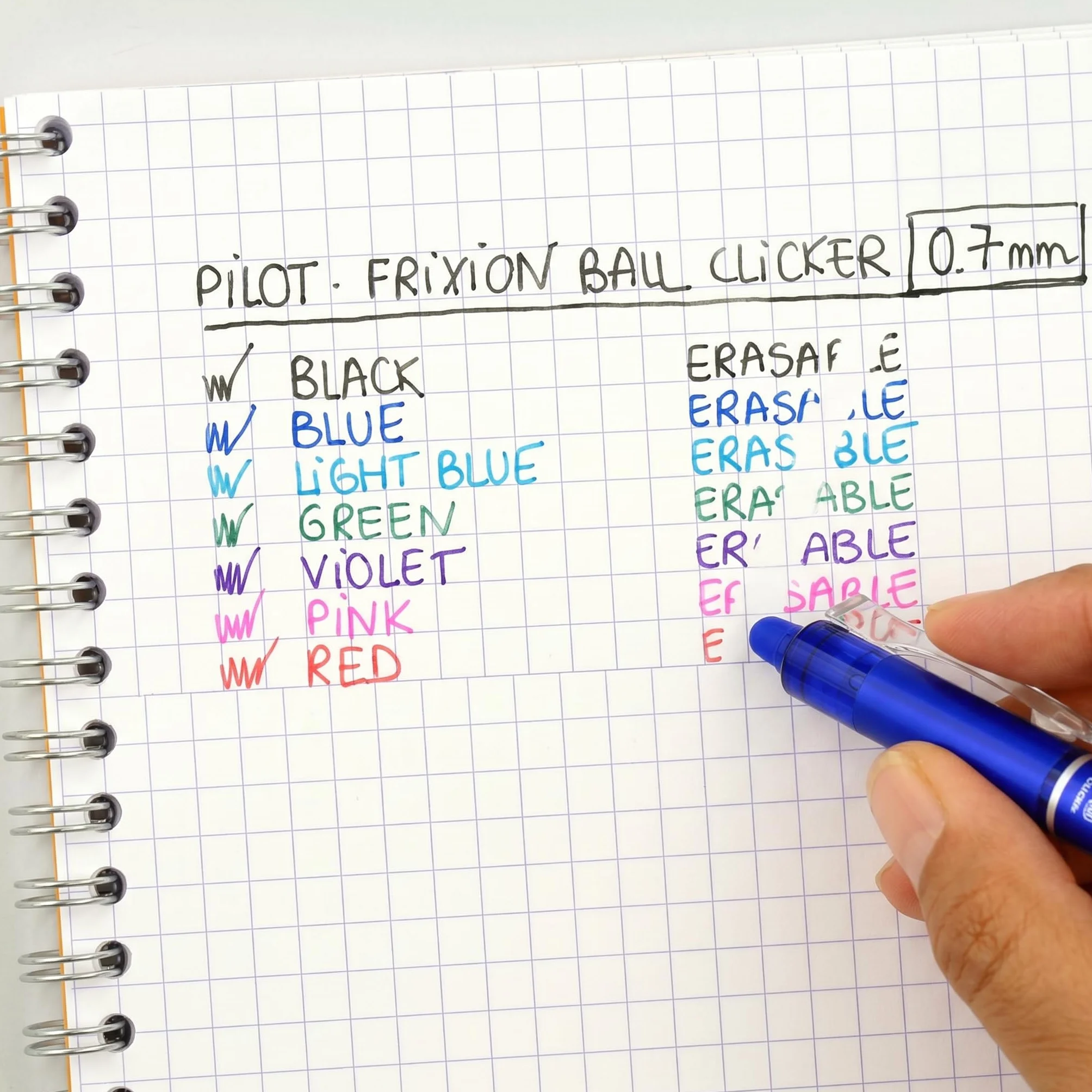 PILOT Set di 4 FriXion Ball Clicker 07 Penna Cancellabile Termosensibile Roller a Scatto Ricaricabile Nero Blu Rosso Verde Punta Media