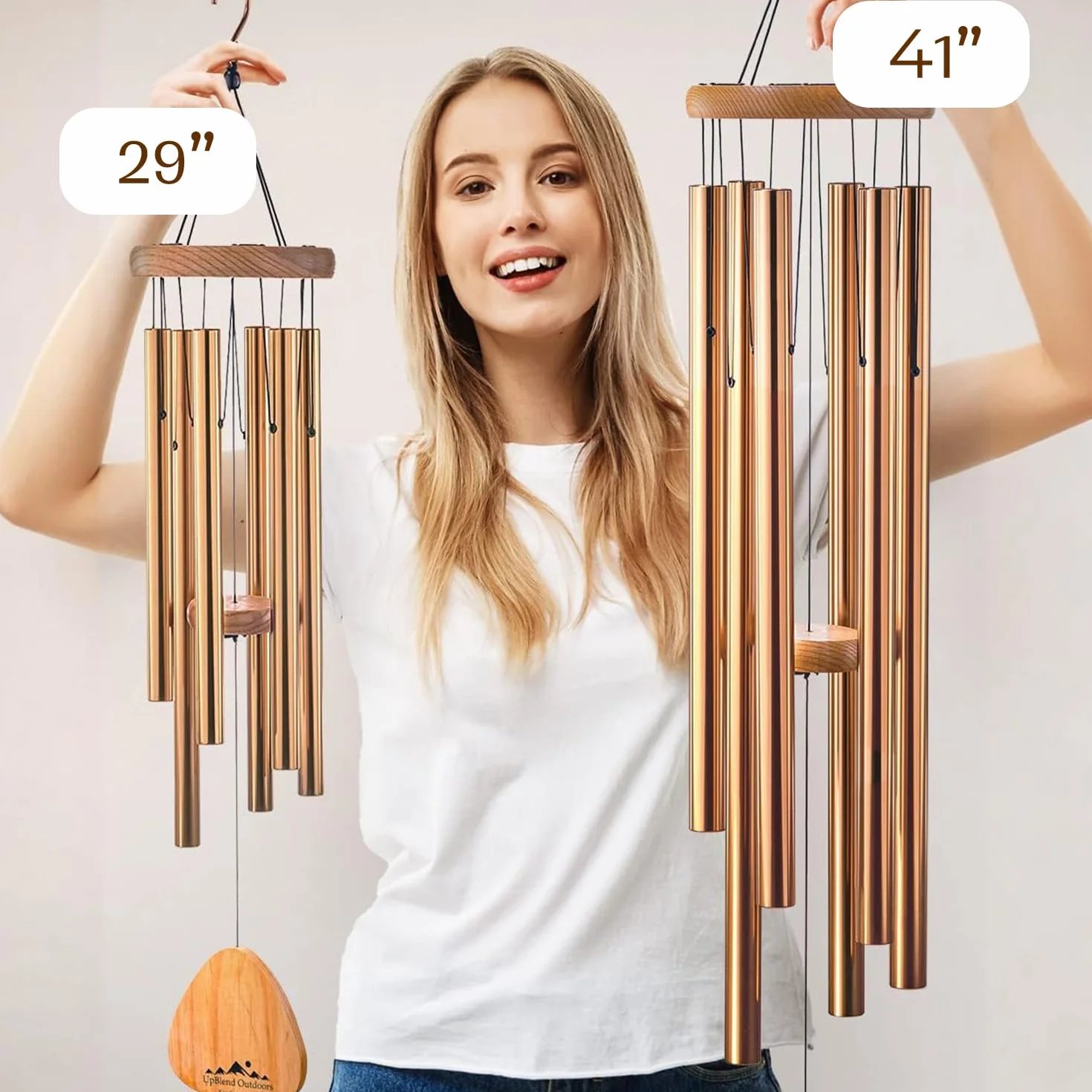 UpBlend Outdoors Campanelli a vento per esterni, 73,7 cm, in bronzo, per esterni, armonico, campane a vento per mamma, nonna, scacciapensieri per lei