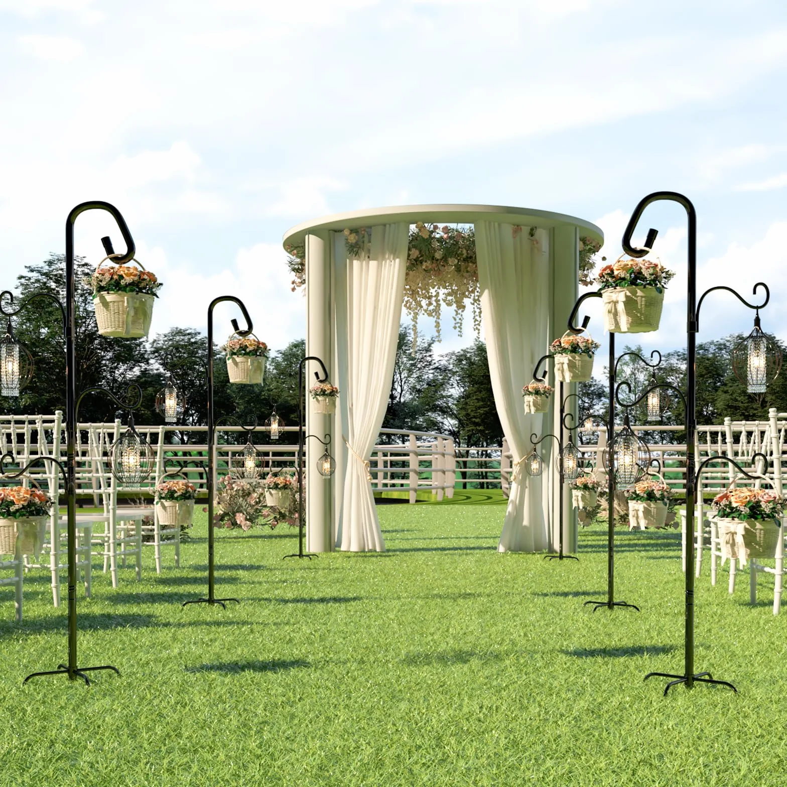 Bamworld Gancio da Pastore da Esterno 120cm per Piante Sospese - Supporto Giardino con 4 Ganci Regolabili