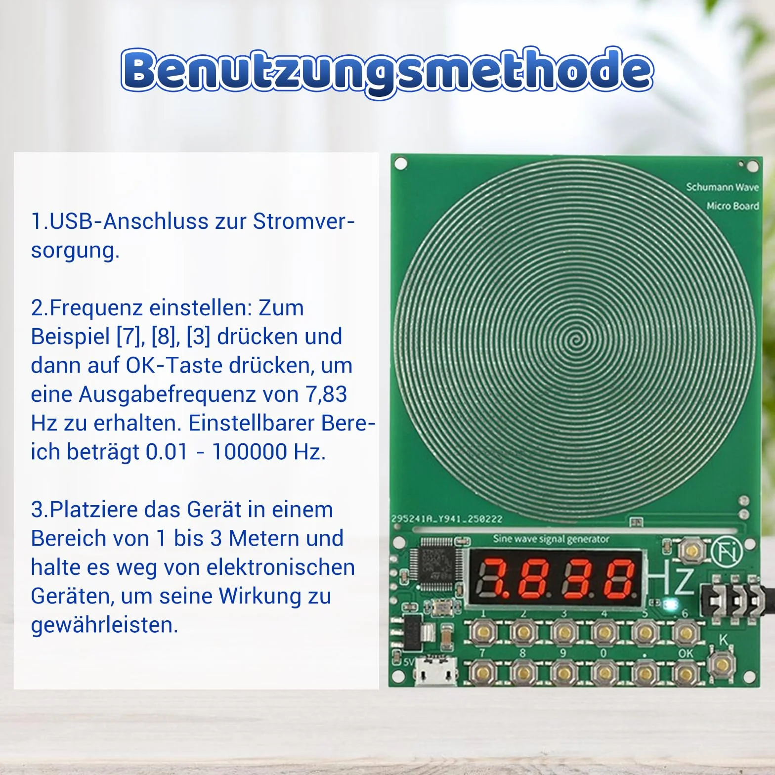 Schumann Generatore di frequenza 7,83 Hz, regolabile da 0,1 Hz a 100000 Hz con display, porta USB Schumann, generatore di risonanza naturale per armonia, portatile, per casa, Natale, ufficio