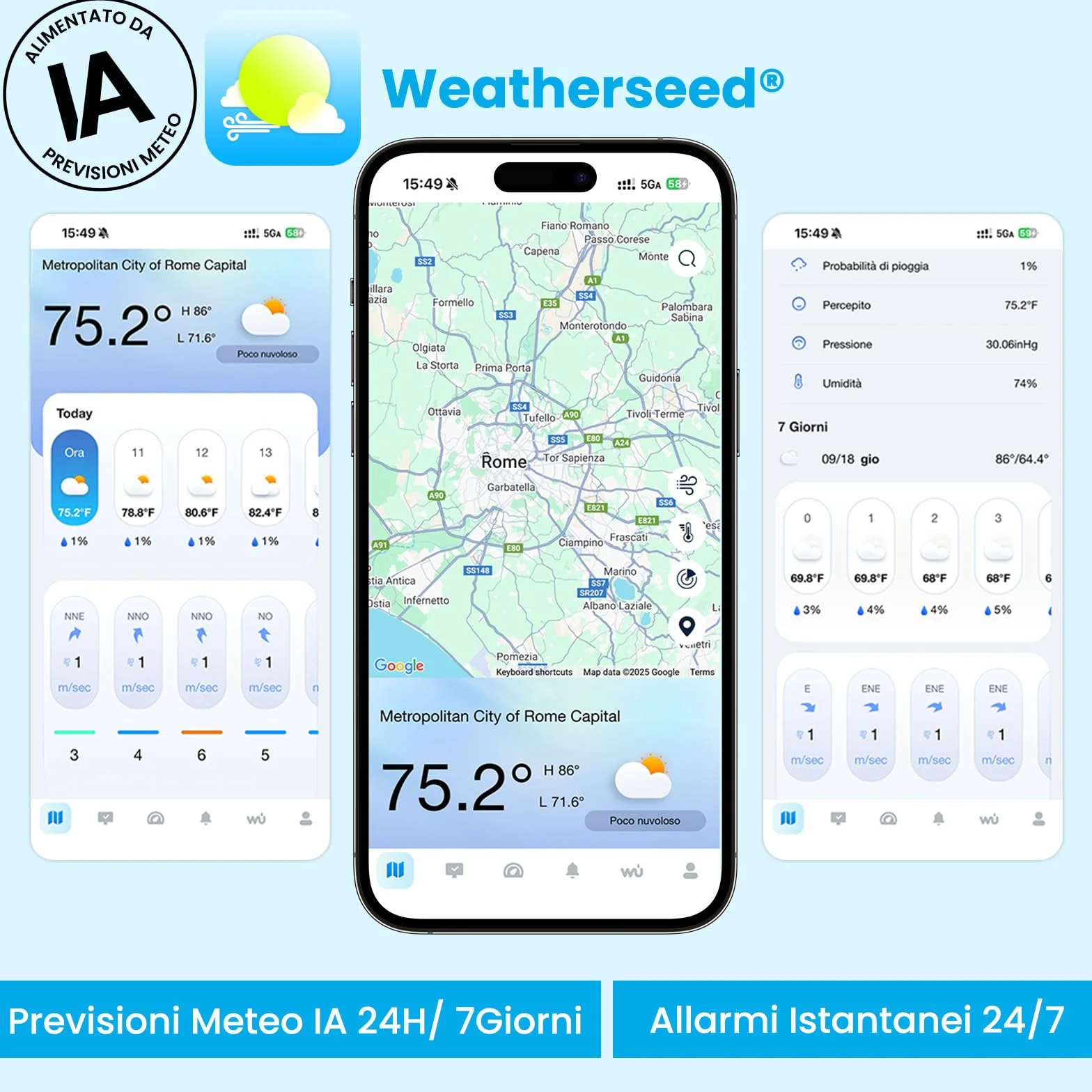 Sainlogic Stazione meteorologica intelligente con WLAN, Previsioni meteo IA 24/7 di Weatherseed®, Avvisi APP ed Email, Pluviometro e Anemometro Digitale, Archiviazione dati di 2 anni (Solo 2.4 GHz)