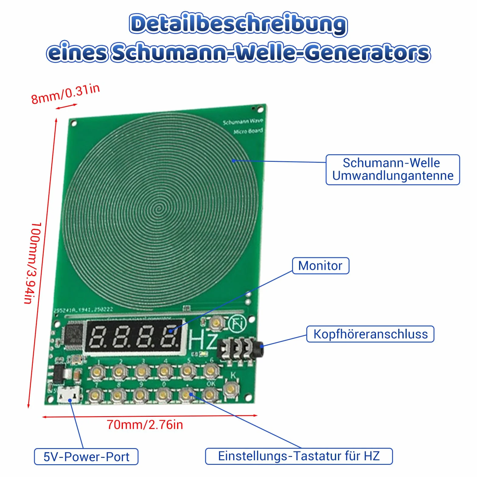 Schumann Generatore di frequenza 7,83 Hz, regolabile da 0,1 Hz a 100000 Hz con display, porta USB Schumann, generatore di risonanza naturale per armonia, portatile, per casa, Natale, ufficio