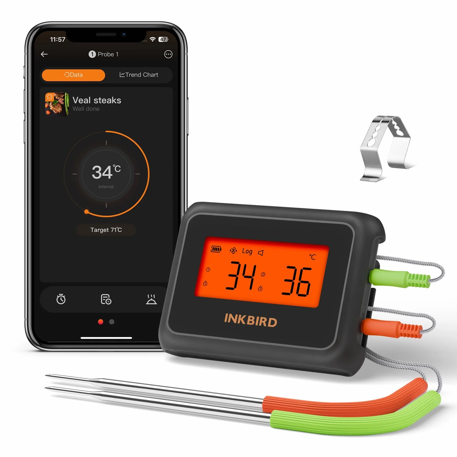 INKBIRD Bluetooth Termometro Cucina Digitale a Doppia Sonda per Carne BBQ con App e Allarmi di Temperatura