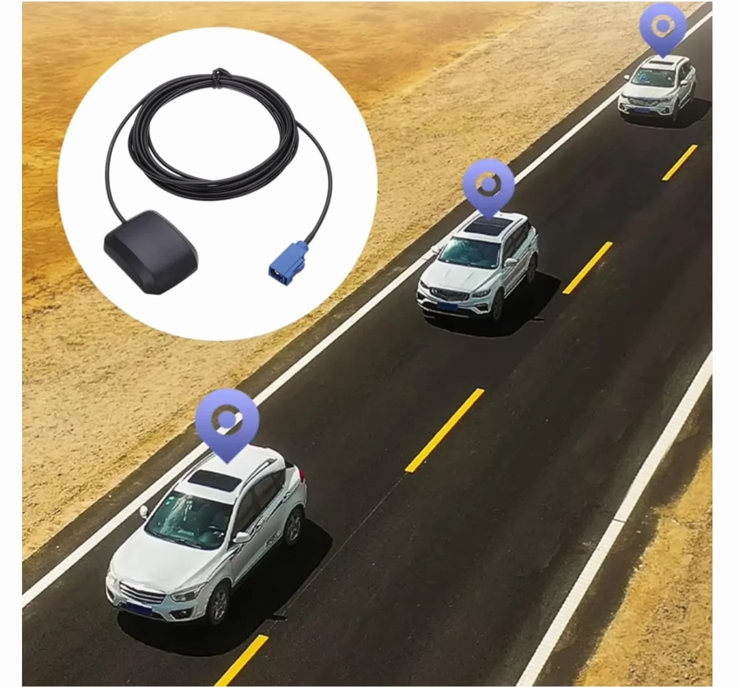 Antenna GPS Attiva 1,5 Metri Fakra C Blu per Auto Volkswagen VW Ford Audi MFD2 RNS2 RNS-E