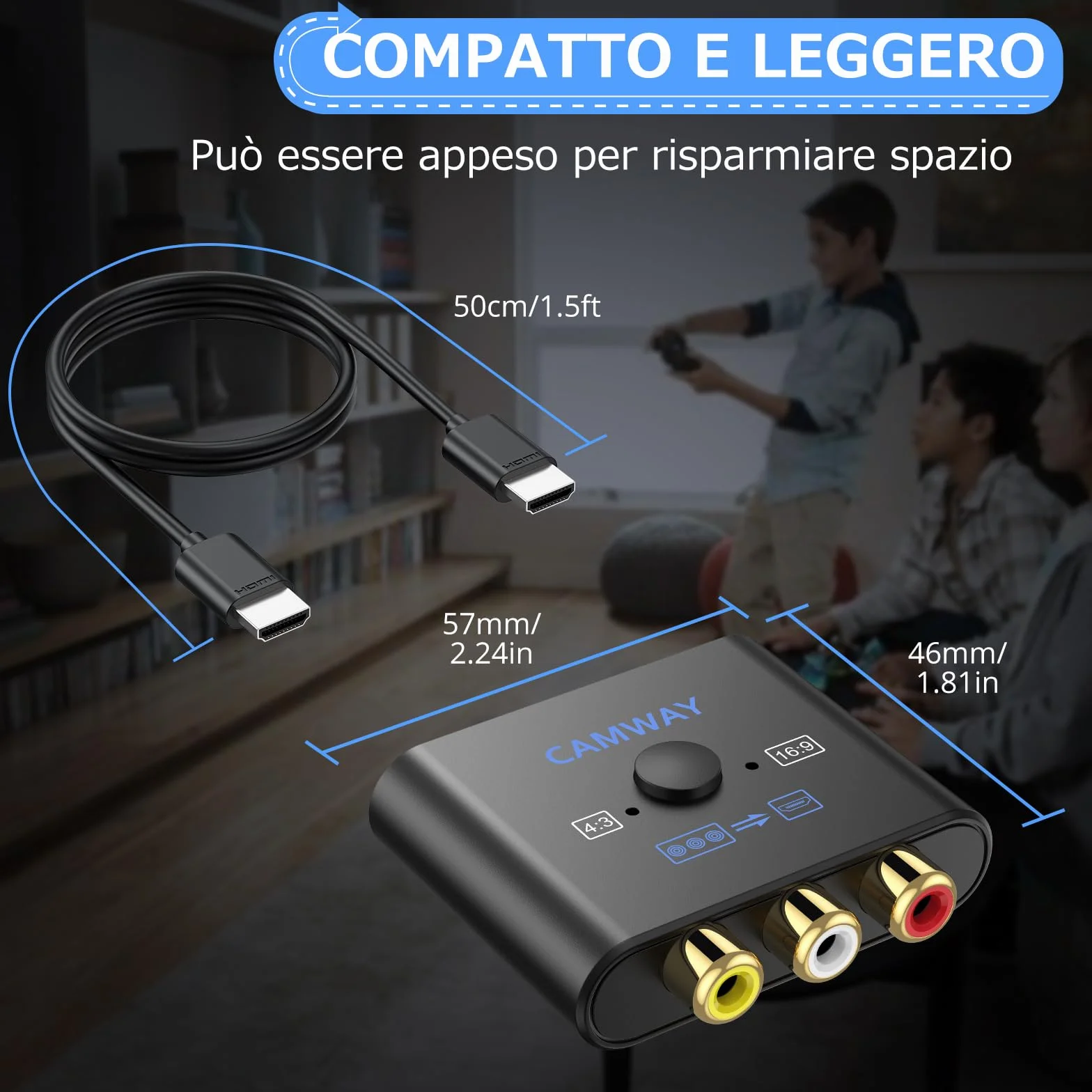CAMWAY Convertitore AV a HDMI, Supporta 16:9/4:3, Adattatore con Cavo HDMI 50cm, PAL/NTSC per Wii/PS1/PS2/N64/Xbox