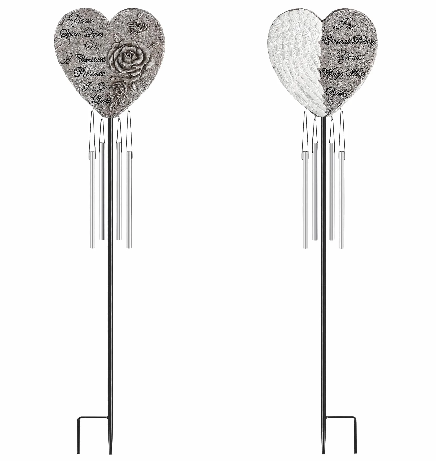 Bocola Campanello a vento commemorativo per cimitero, personalizzabile, in resina, regalo per la perdita di una persona cara, per giardino, patio, lapide, lapide, decorazioni per esterni, palo in