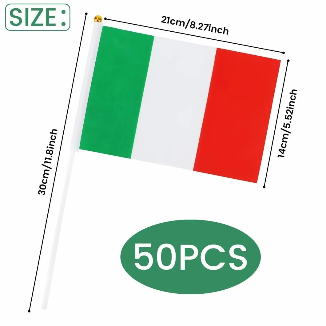 Bomtop 50 Pezzi Bandiera Italiana a Manovella 21 x 14 cm per Festa Nazionale, Eventi Sportivi, Decorazione Interna Esterna
