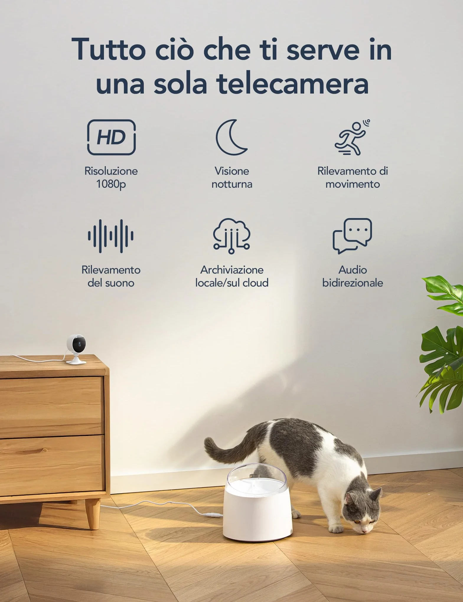 GNCC GC3 Telecamera Interna WiFi 2.4GHz 1080P Rilevamento Movimento Suono MicroSD 128GB