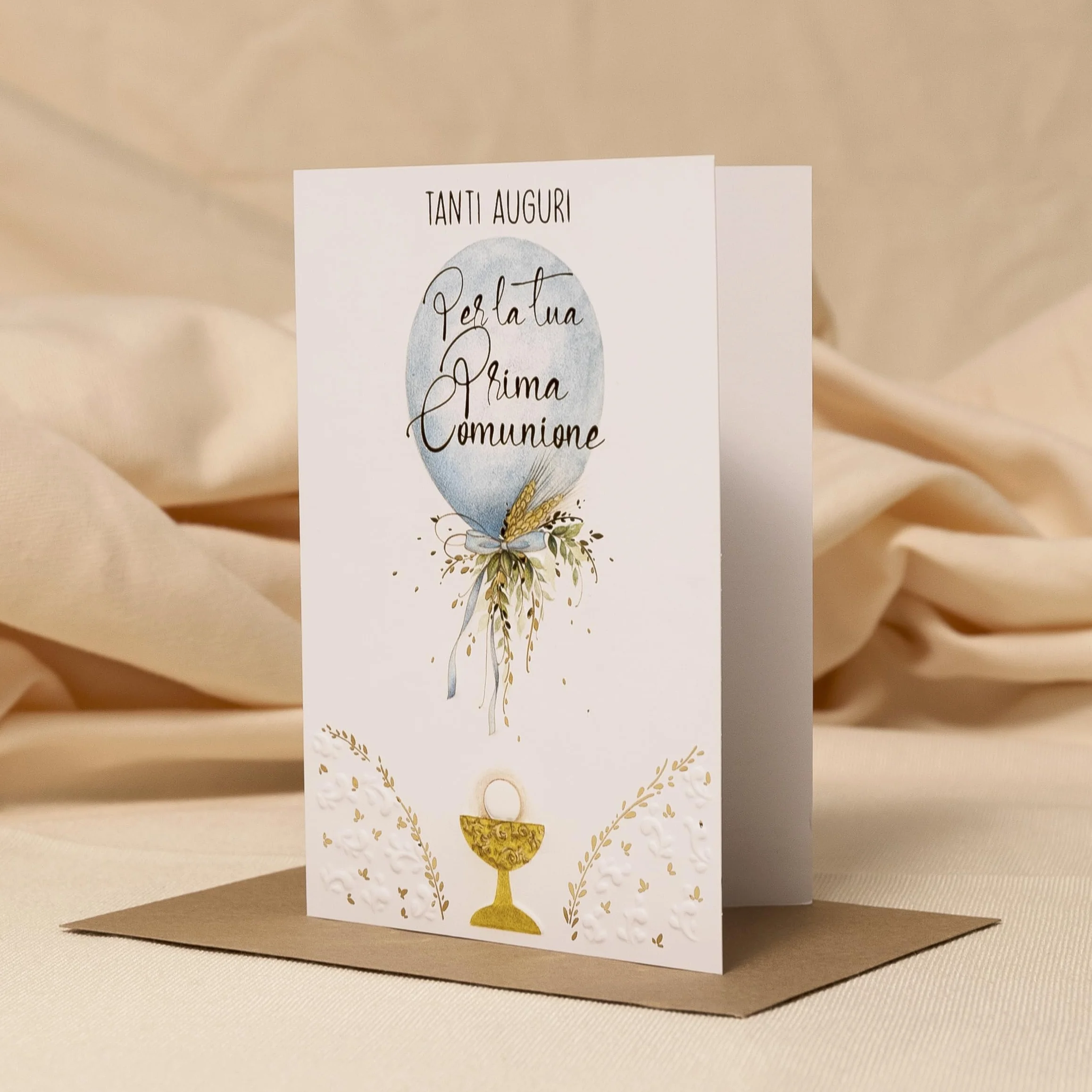 ARKRAFT biglietto auguri comunione bambino con bustina portasoldi scritte in oro 17 x 12 cm