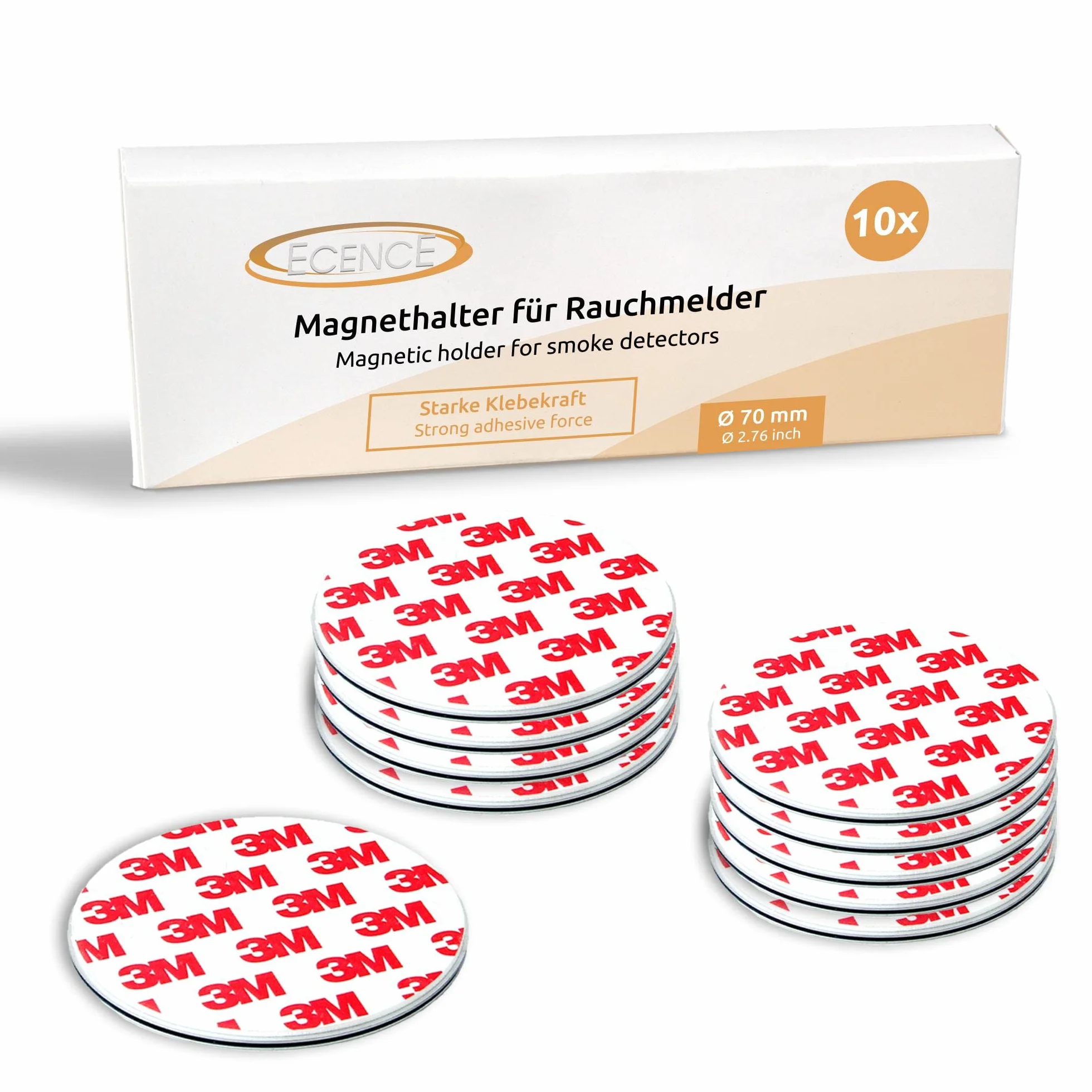 ECENCE Supporto magnetico adesivo per rilevatore di fumo Ø70mm Set da 10 pezzi