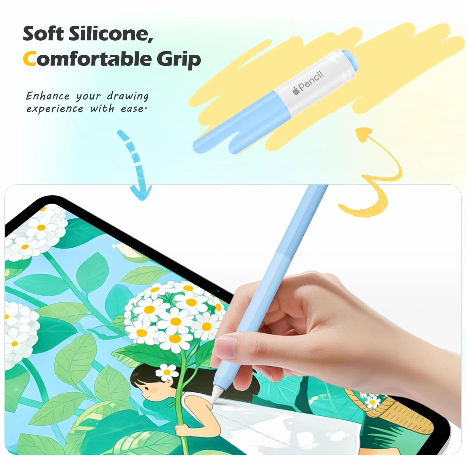 MoKo Custodia Silicone Apple Pencil USB-C Cover Protettiva Colori Sfumati Azzurro Cielo Gradiente