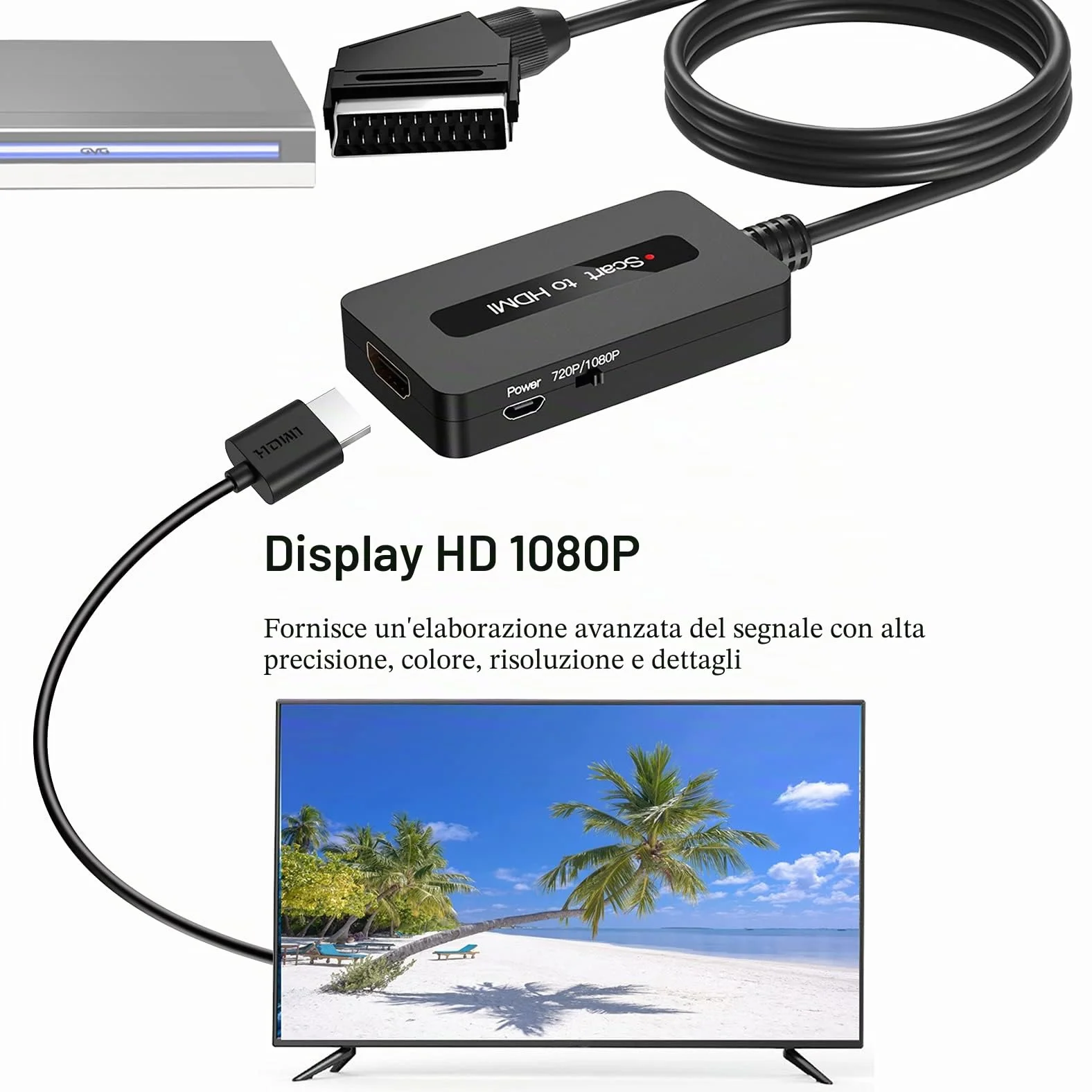 Convertitore da Scart a HDMI, Adattatore Maschio Scart HDMI Supporta Switch Uscita Full HD 1080P