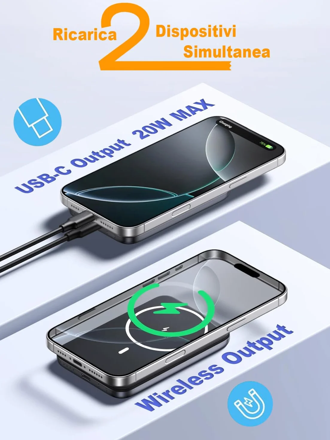 Power Bank Magnetico 10000mAh 20W Ricarica Rapida Wireless per iPhone 17 16 15 14 13 Pro Max