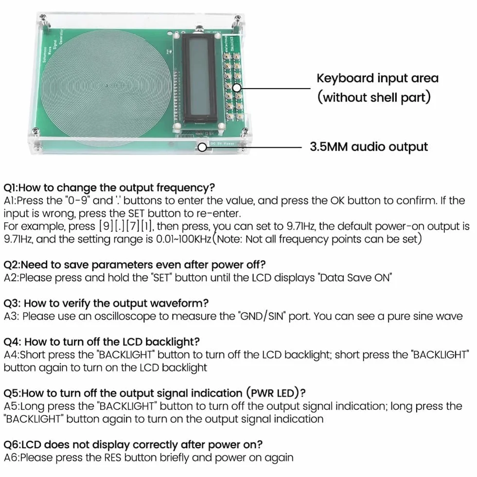 Generatore di frequenza personalizzato V2, Generatore di risonanza SchumannWave 7.83Hz 0.01Hz~20000Hz Onda Sinusoidale Regolabile C
