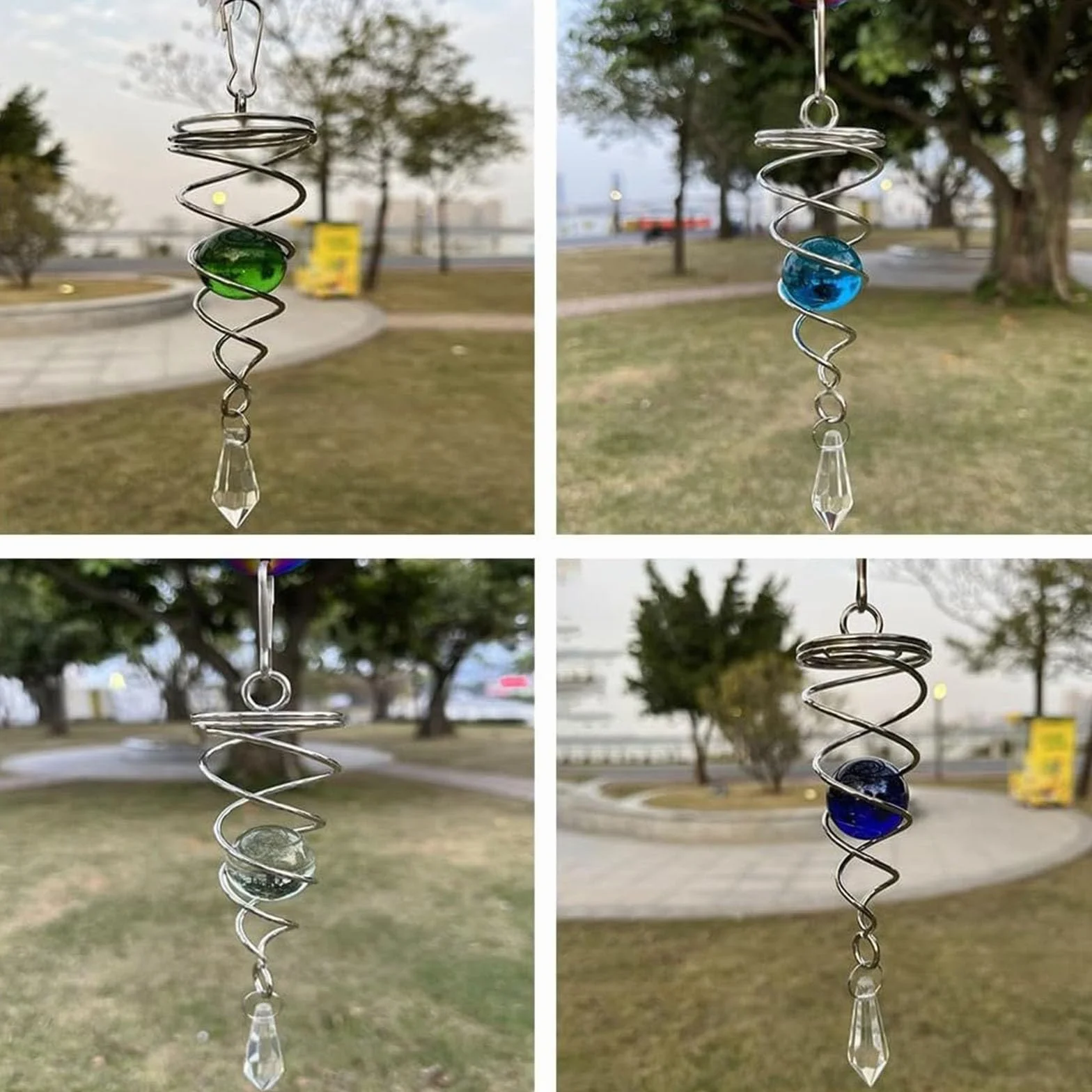 Sfera di cristallo a vento, girandola a spirale da giardino, con coda a spirale, decorazione decorativa per interni ed esterni (verde)