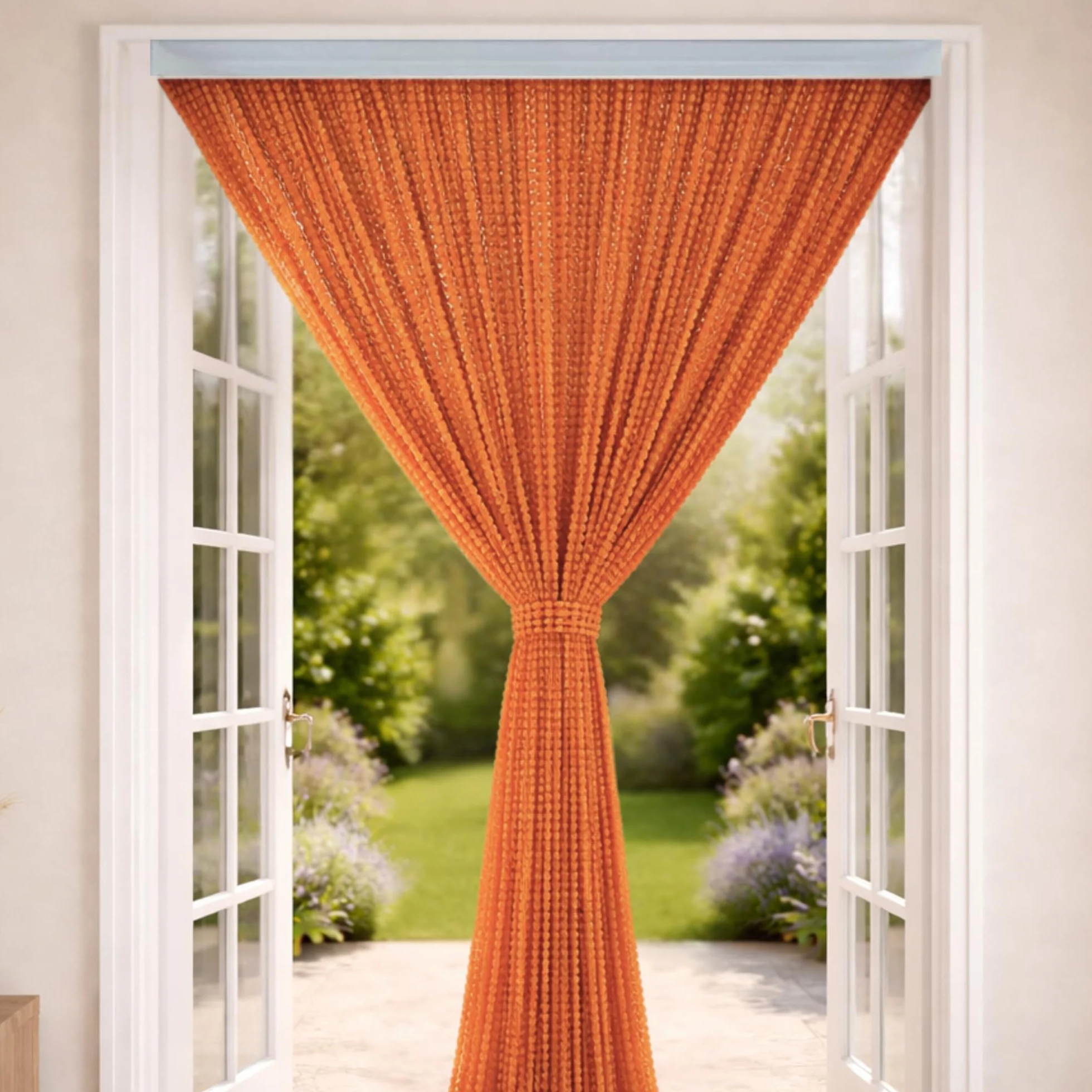 Tenda a Pannello, Moschiera con Frange a Fili Regolabili Morbidi - Antirumore, Antizanzare e Mosche - Comodo Passaggio Animali Domestici Telaio in PVC Viti e Tasselli Inclusi (RUGGINE, 100X220)