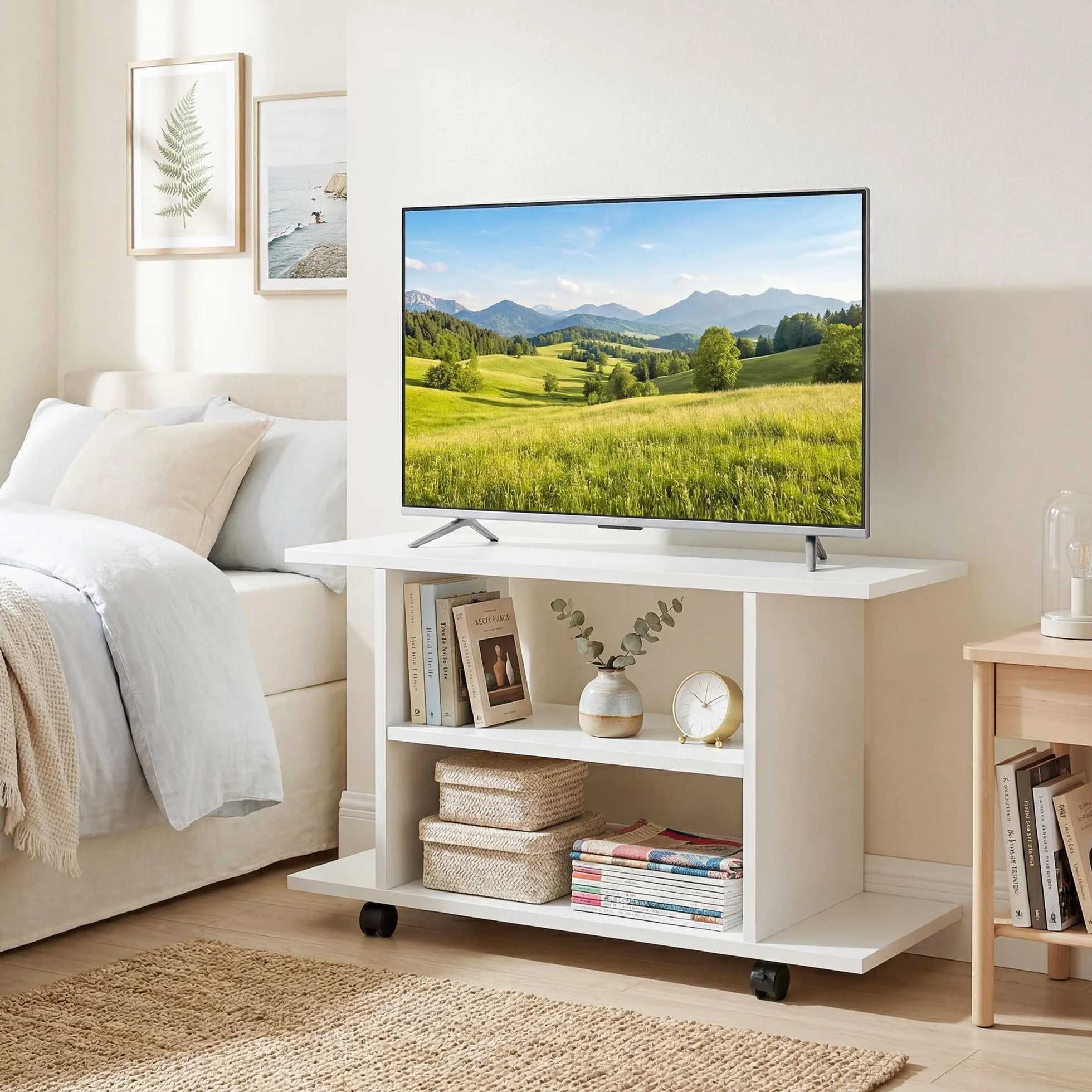 HOMCOM Mobile TV Moderno con Ripiani, 42" Porta TV con Ruote, 80x40x40 cm, Bianco