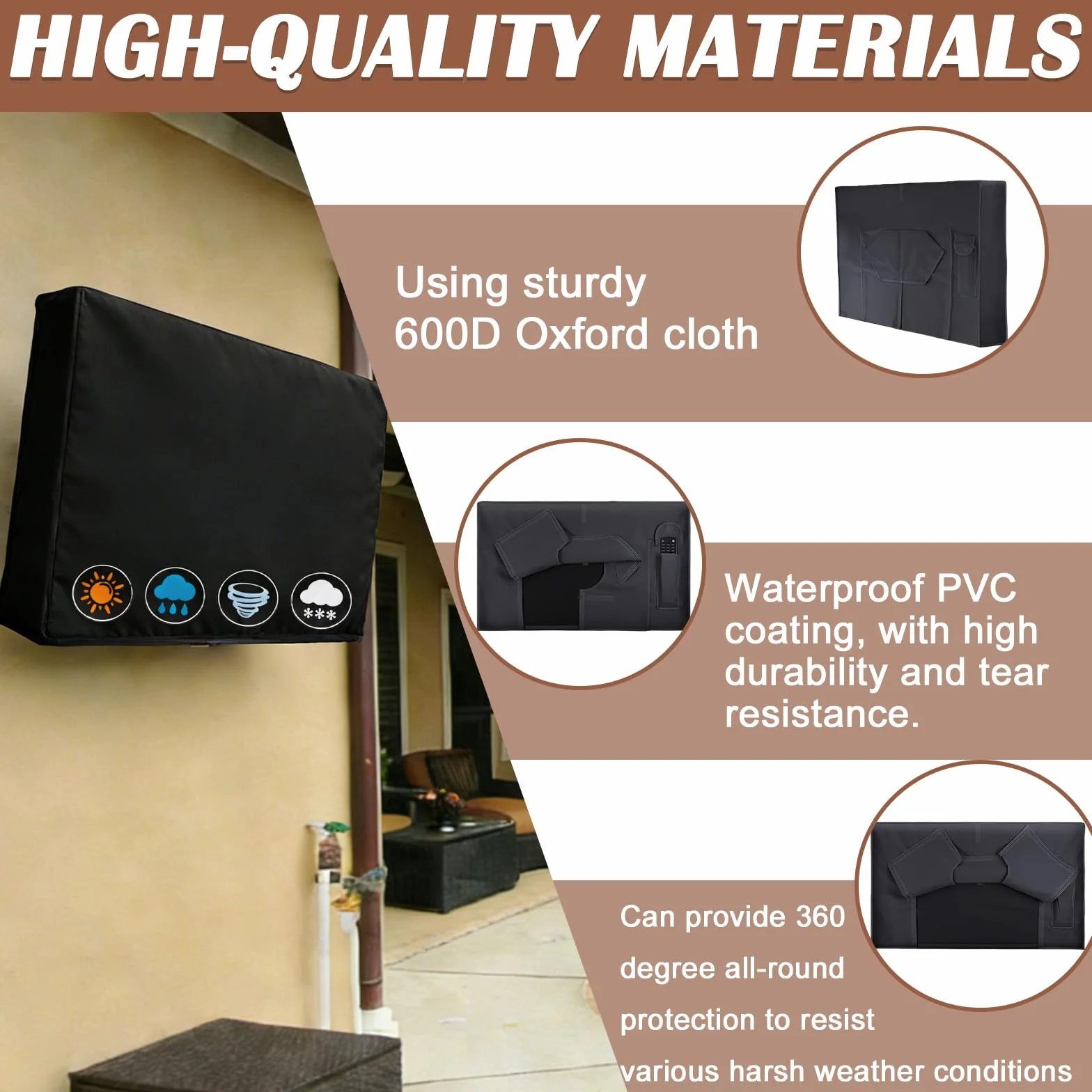 Copertura TV per esterni 40-42 pollici universale 600D Oxford PVC resistente alle intemperie nero