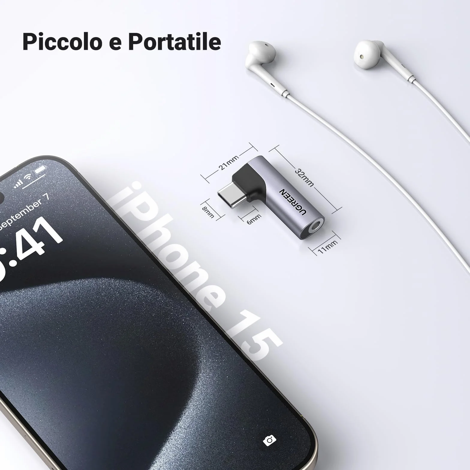 UGREEN Adattatore USB C a Jack 3.5mm 90 Gradi con DAC Chip Compatibile con iPhone 17 Pro Max Air Galaxy S25 Ultra Pixel 9 Xiaomi Gray