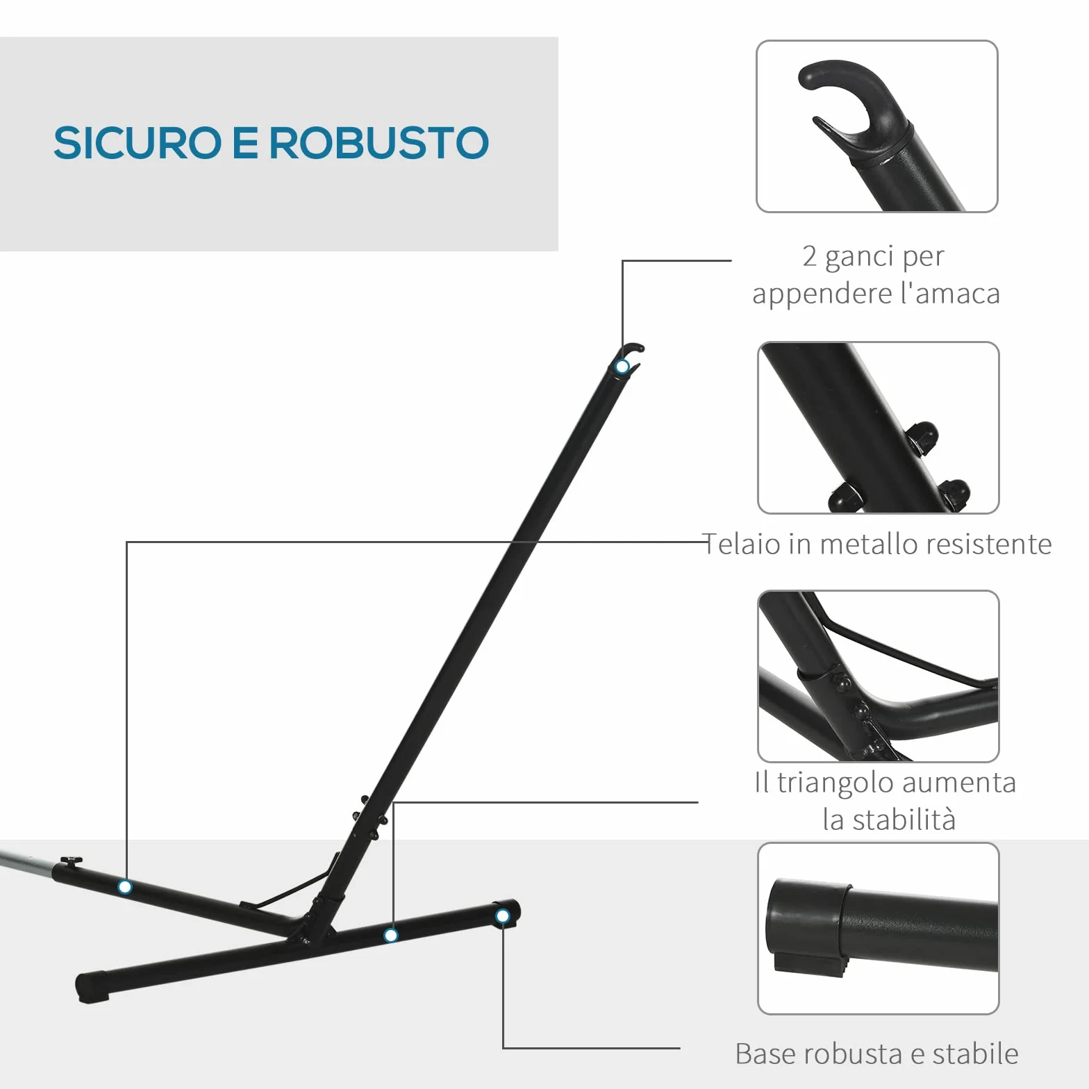 Outsunny Regulowane Podparcie Do Hamaka 120kg 313-388x109x116cm Czarny