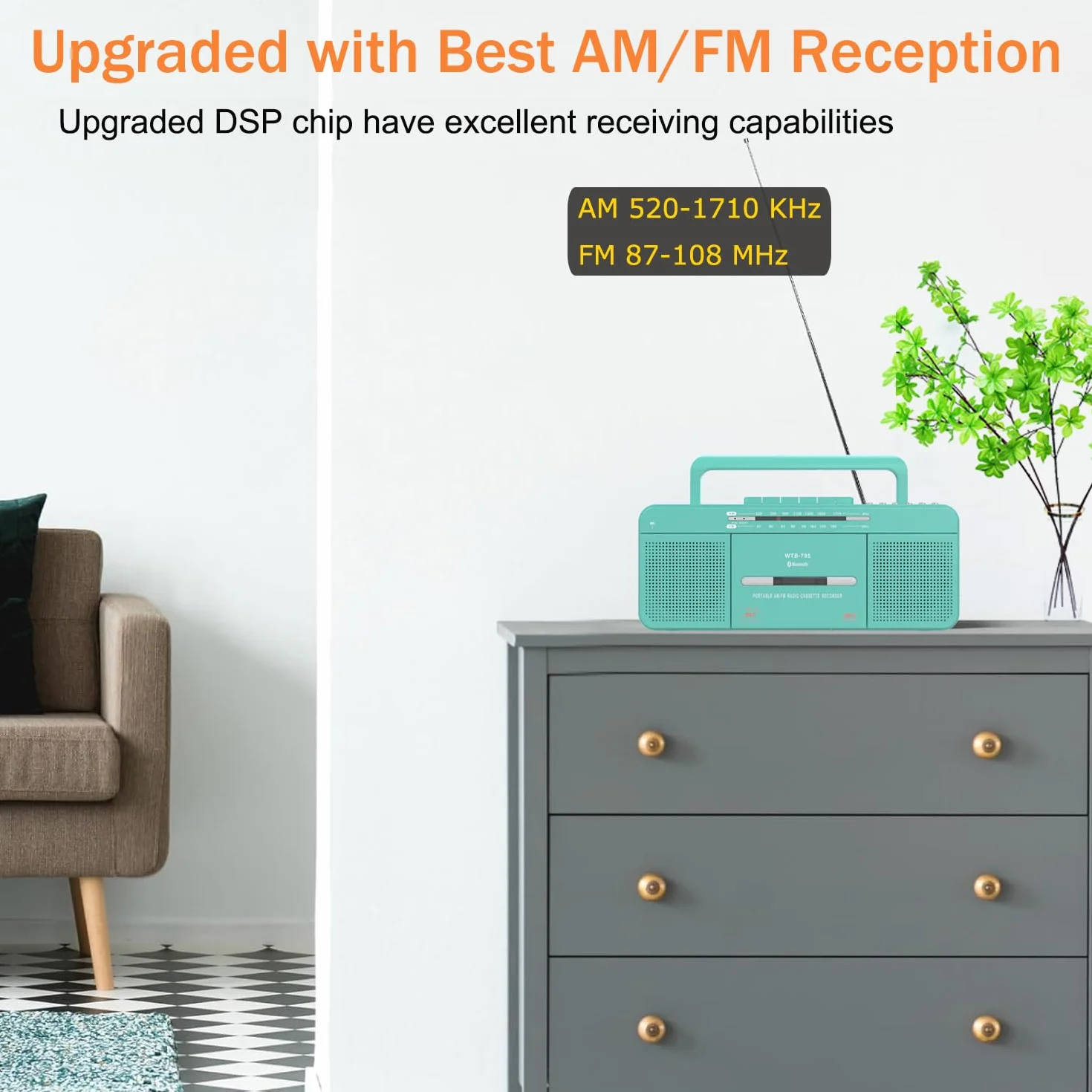 Lettore Audio Cassette Portatile USB Bluetooth Radio Stereo AM FM Registratore Microfono Convertitore MP3 Jack Auricolare Verde