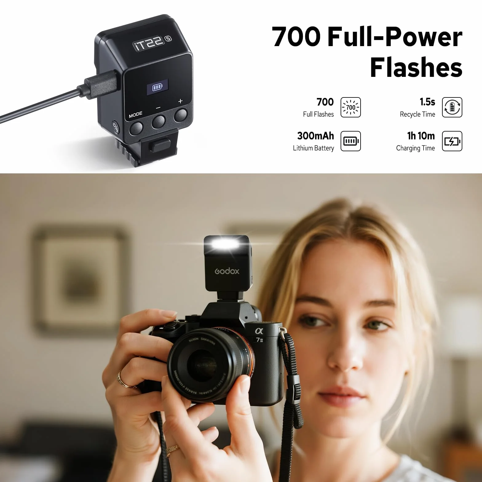 Godox iT22 S iT22S Mini Flash TTL per Fotocamera Sony con Batteria al Litio Integrata 700 Lampi