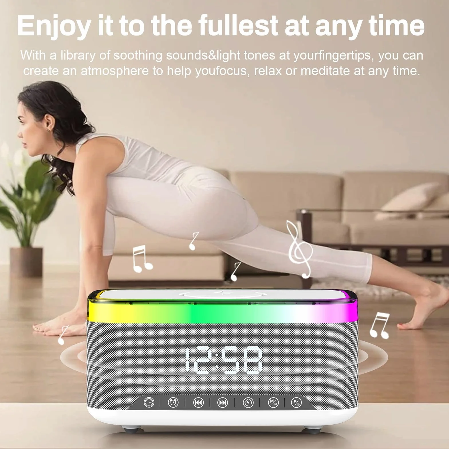 Sveglia digitale con stazione di ricarica e altoparlante Bluetooth, luce notturna da 15 W, caricabatterie wireless per iPhone Samsung