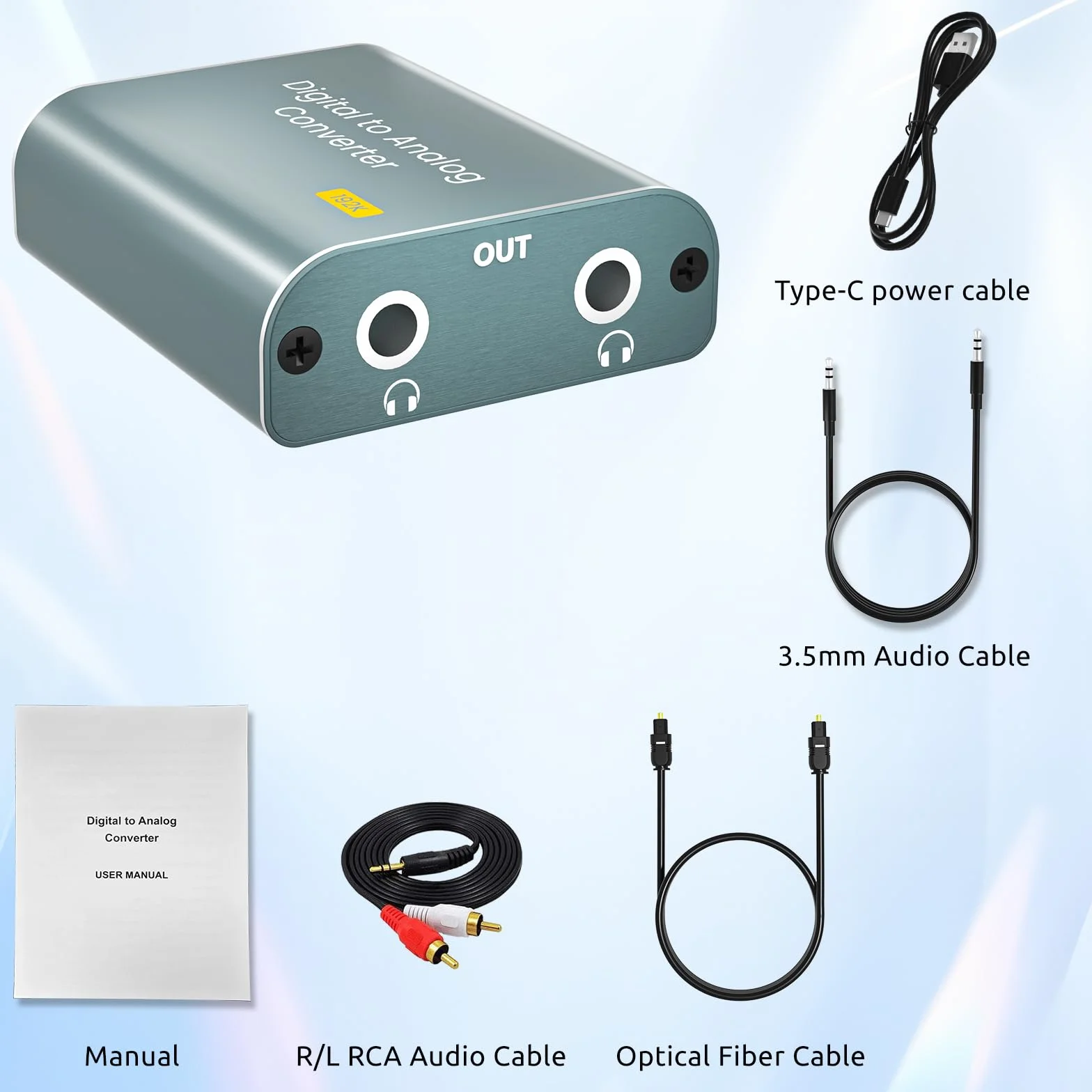 192KHz DAC Convertitore Audio Digitale Analogico Fibra Ottica Coaxial Toslink SPDIF a L/R Jack 3.5mm per Cuffie PS3 HDTV Blu Ray DVD Sky HD Fire TV Box