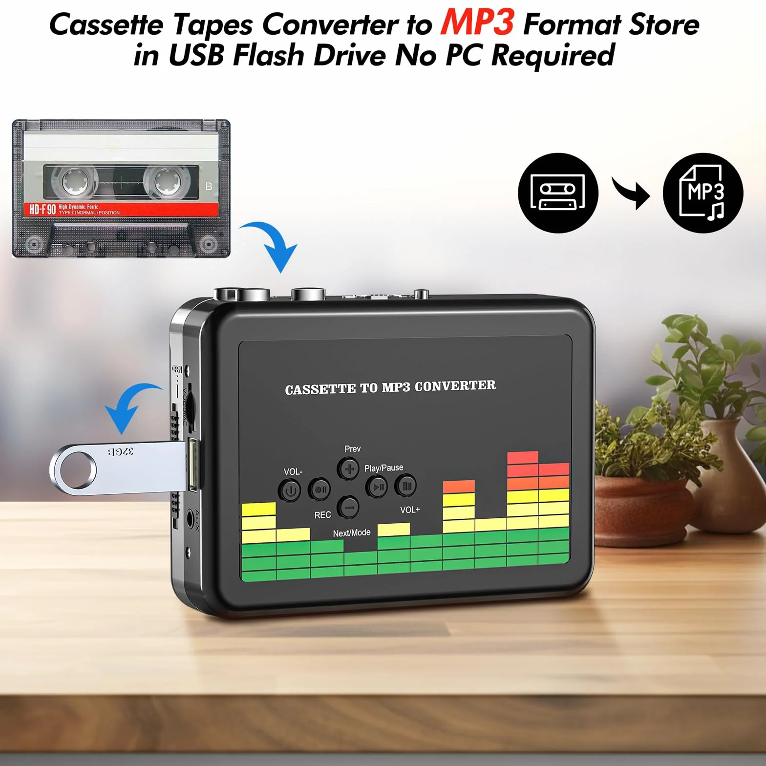 Lettore cassette USB convertitore MP3 portatile con cuffie