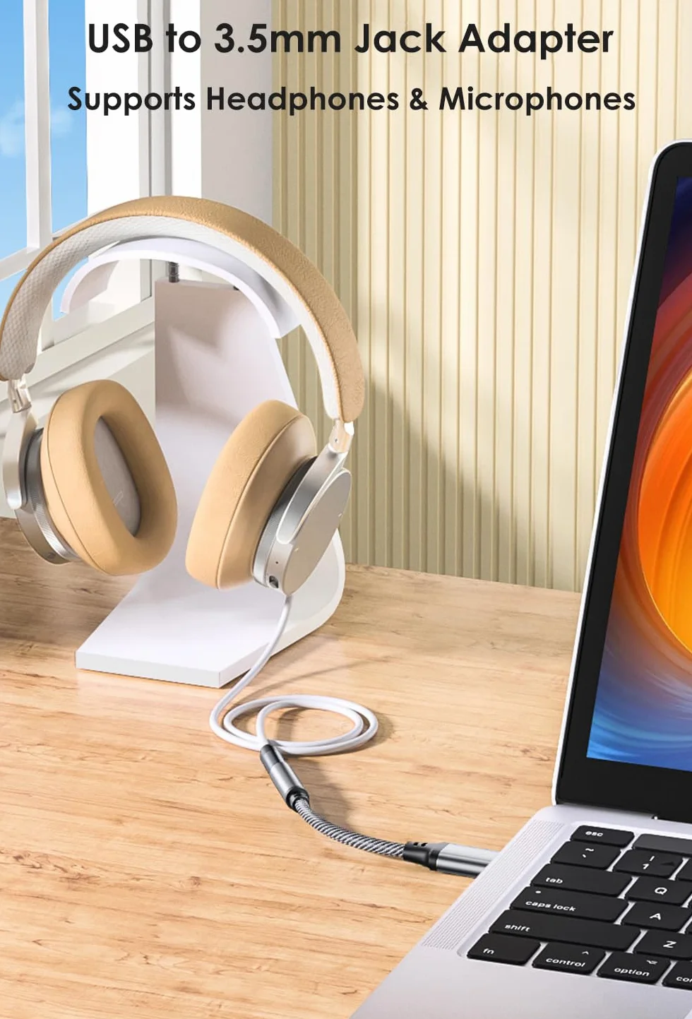 Adattatore Audio USB a Jack 3,5 mm, USB a AUX, Compatibile con Cuffie, Laptop, PC, Altoparlanti (Grigio)
