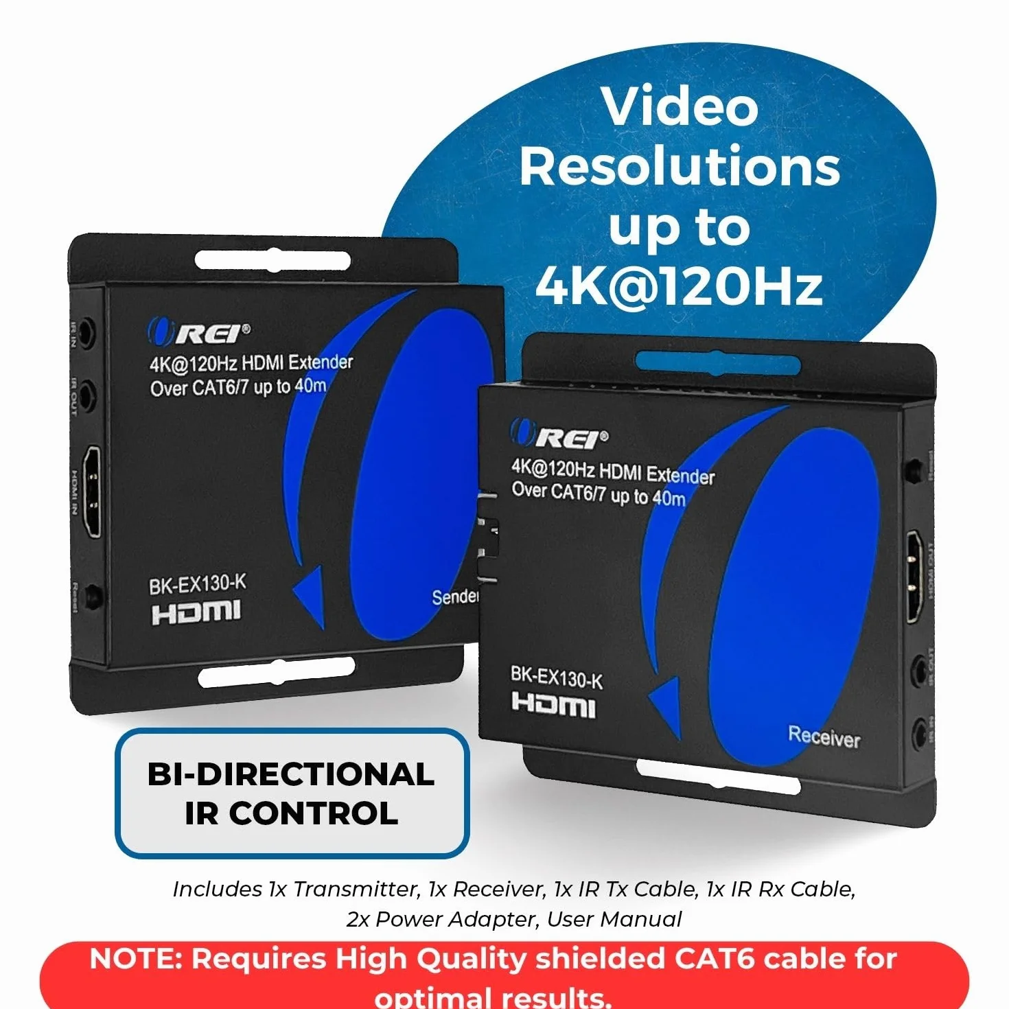 OREI Extender Balun UltraHD 4K 120Hz HDMI Over Ethernet CAT6/7 HDR IR Bidirezionale 130m