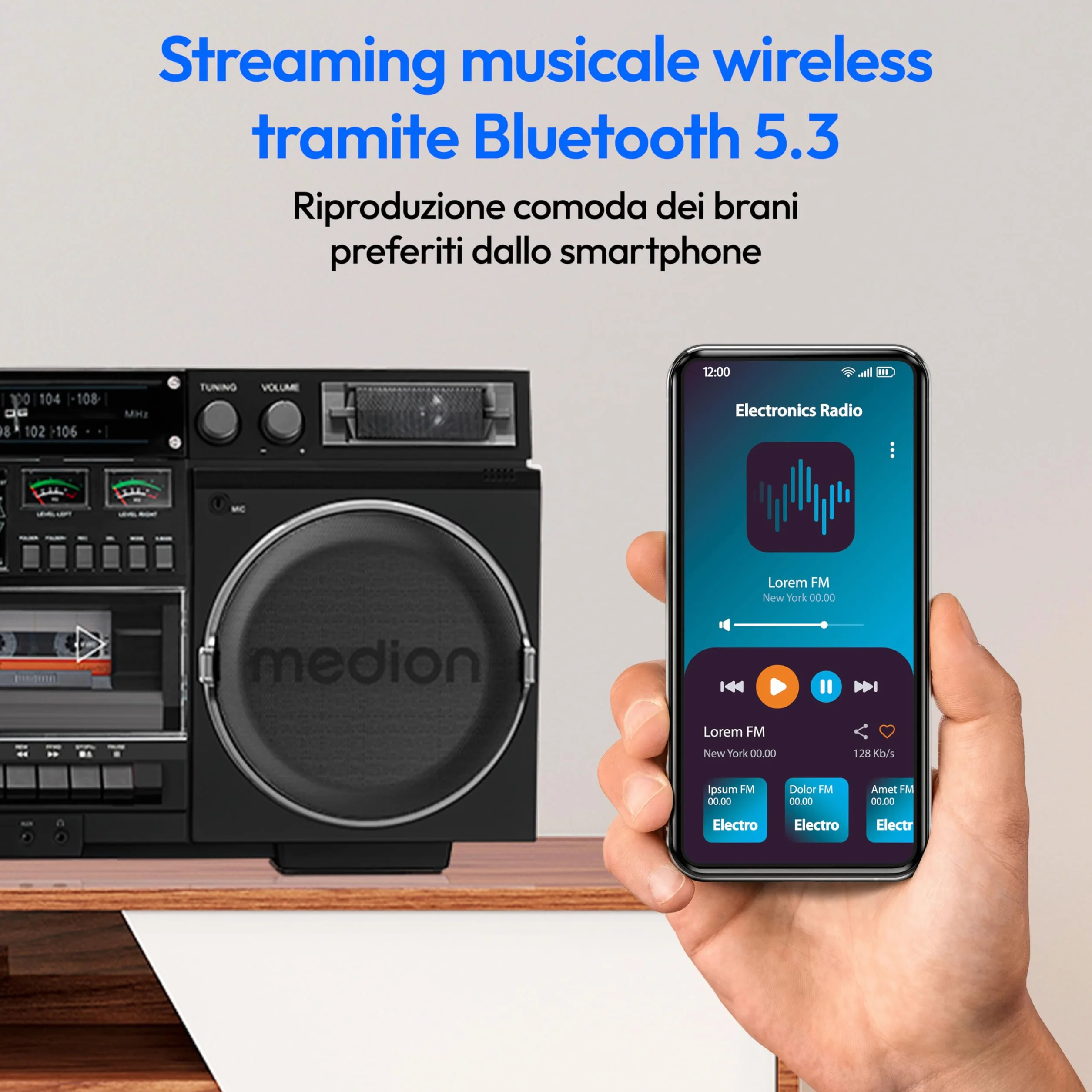 MEDION Registratore a cassette P66538 Ghetto Blaster retrò con lettore CD, Bluetooth, DAB+, USB, SD