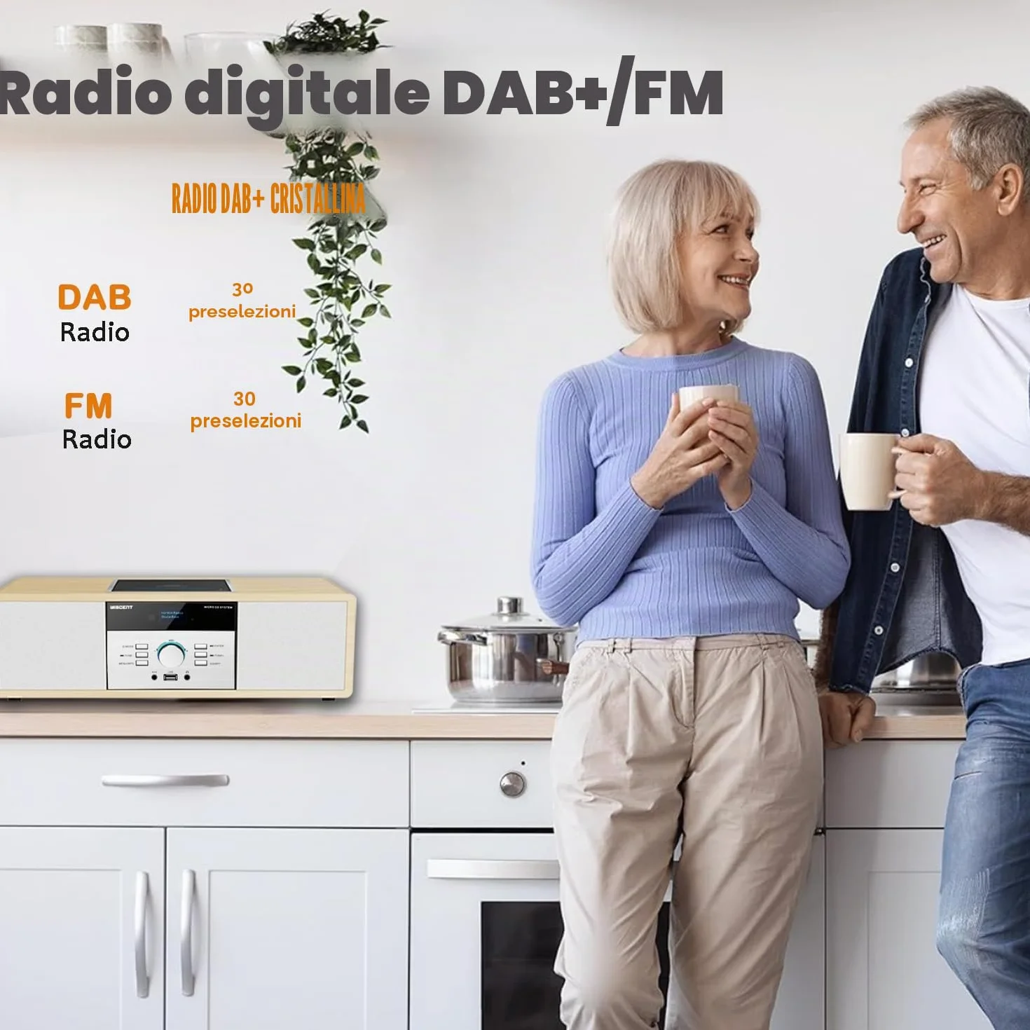 Impianto Stereo Casa Hi-Fi Radio DAB+ Lettore CD Bluetooth 5.0 FM USB 30W Design Retro Legno
