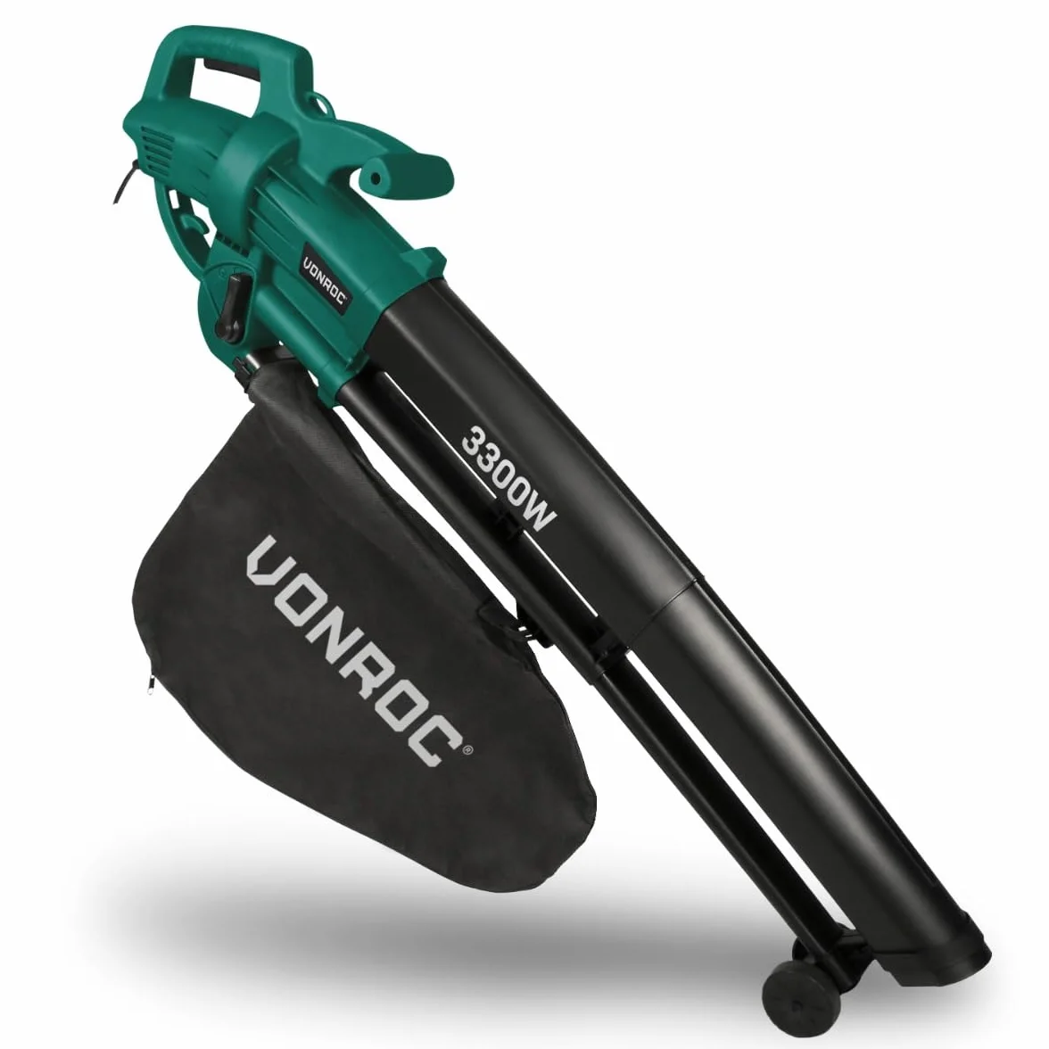 VONROC Soffiatore Foglie Elettrico 3 in 1 3300W – Soffiatore, Aspiratore e Trituratore – Velocità Aria 270 km/h – Sacco 40L con Ruote e Tracolla – Leggero e Potente per Giardini e Cortili