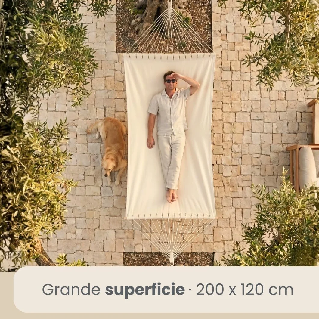 Amaca XXL 200x120 cm Beige Dondolo Doppio 2 Persone 150kg Cotone Robusto Esterno Interno Balcone Giardino