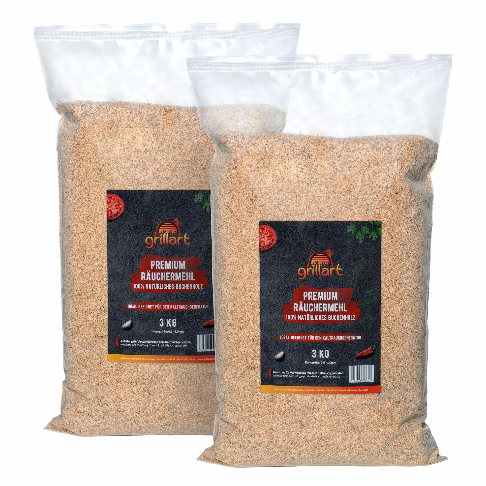 grillart® Farina per affumicatura di alta qualità, 3 kg, ideale per affumicare a freddo, 100% legno di faggio naturale (confezione da 2)