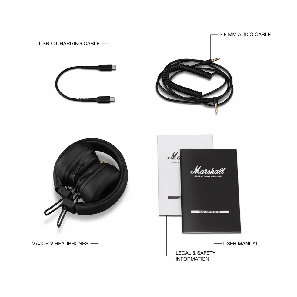 Marshall Major V Cuffie Wireless Bluetooth 100 Ore Riproduzione Nero