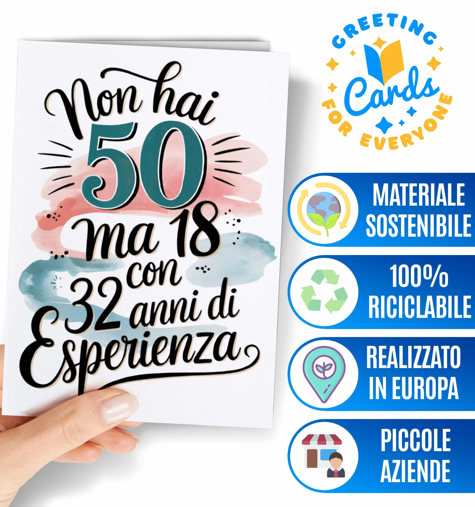 Biglietto Auguri 50 Anni Uomo Donna - Regalo Compleanno Divertente Per Mamma Papà Nonno Nonna - EU 166