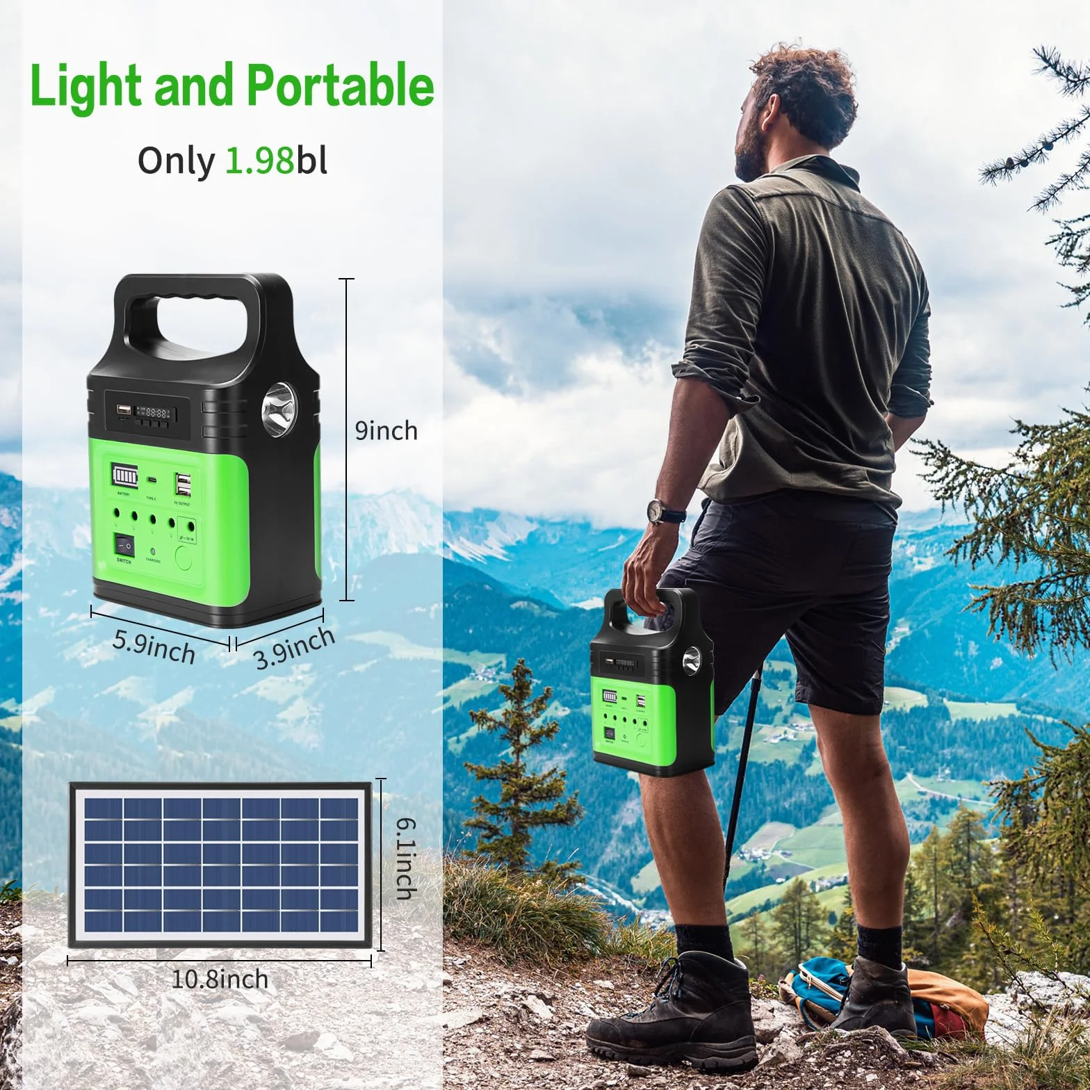 Upgrade-Vclpower Stazione di Alimentazione Power Bank DC 20000mAh con Pannelli Solari, Uscita 12V/9V Ricarica Rapida Stazione di Alimentazione Portatile per Casa Emergenza Campeggio All'aperto