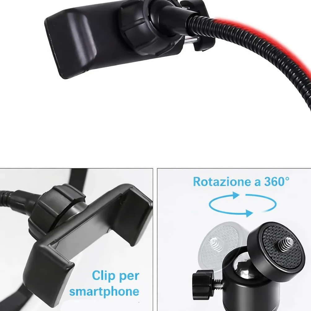 Lampada ad Anello LED 12" 30cm Regolabile per Selfie Video Foto Treppiede 3 Modalità Illuminazione