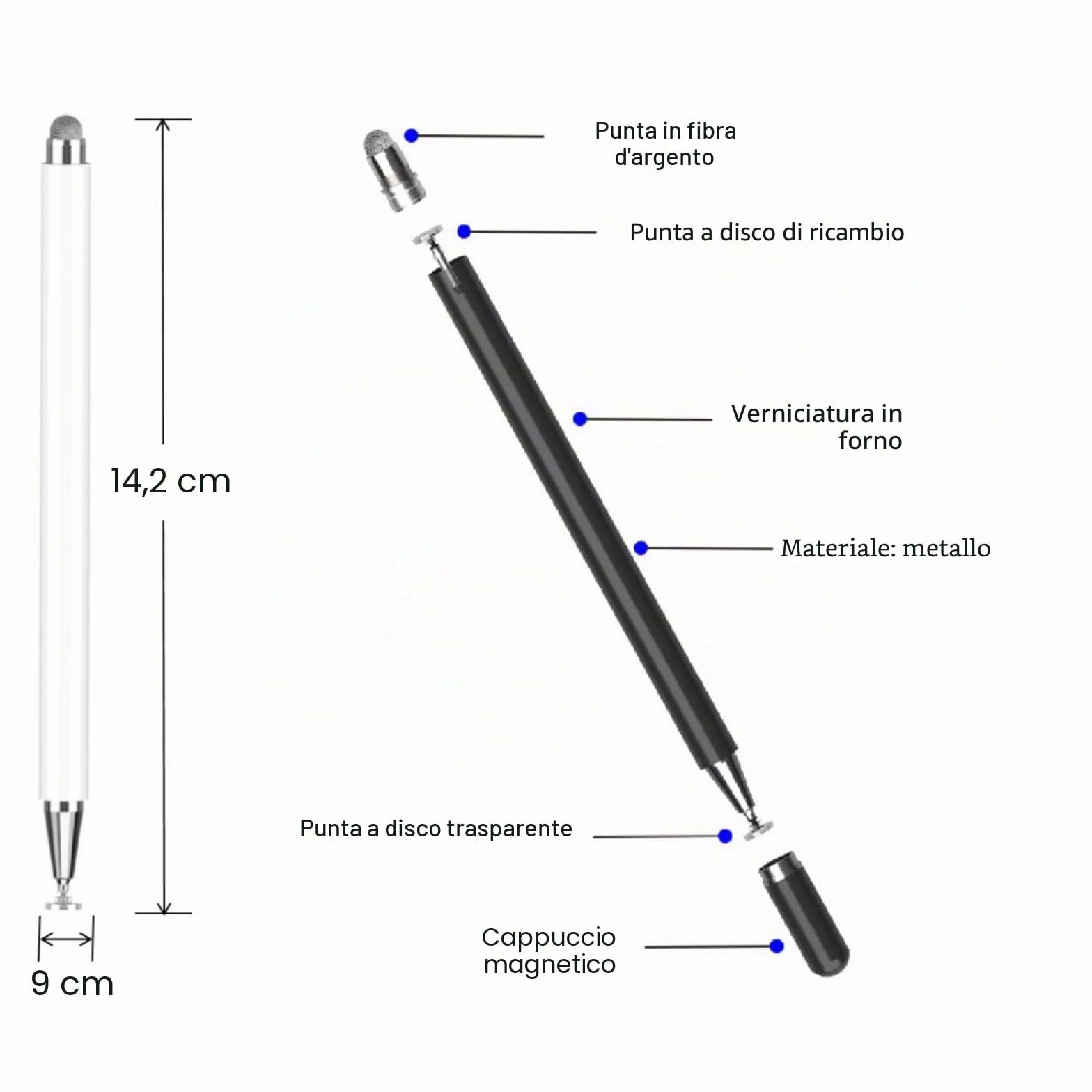 Pennino capacitivo ad alta sensibilità per Samsung Galaxy Tab A9+/A8/A7/A7 Lite, Apple iPad, Fire HD, Surface (nero)