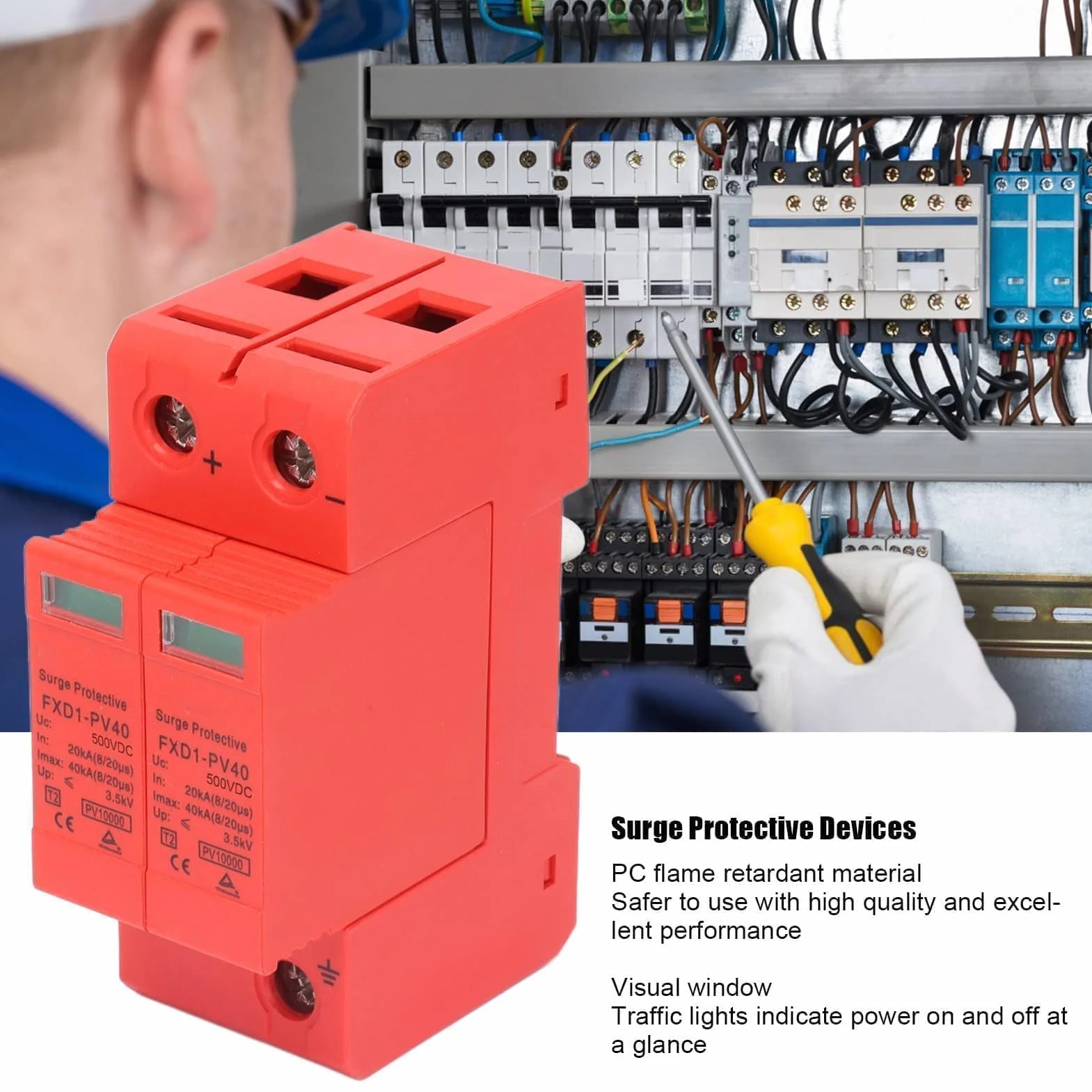 Agatige FXD1-PV40 Scaricatore Fotovoltaico 2P 40kA DC 500V Protezione Sovratensioni Ignifugo