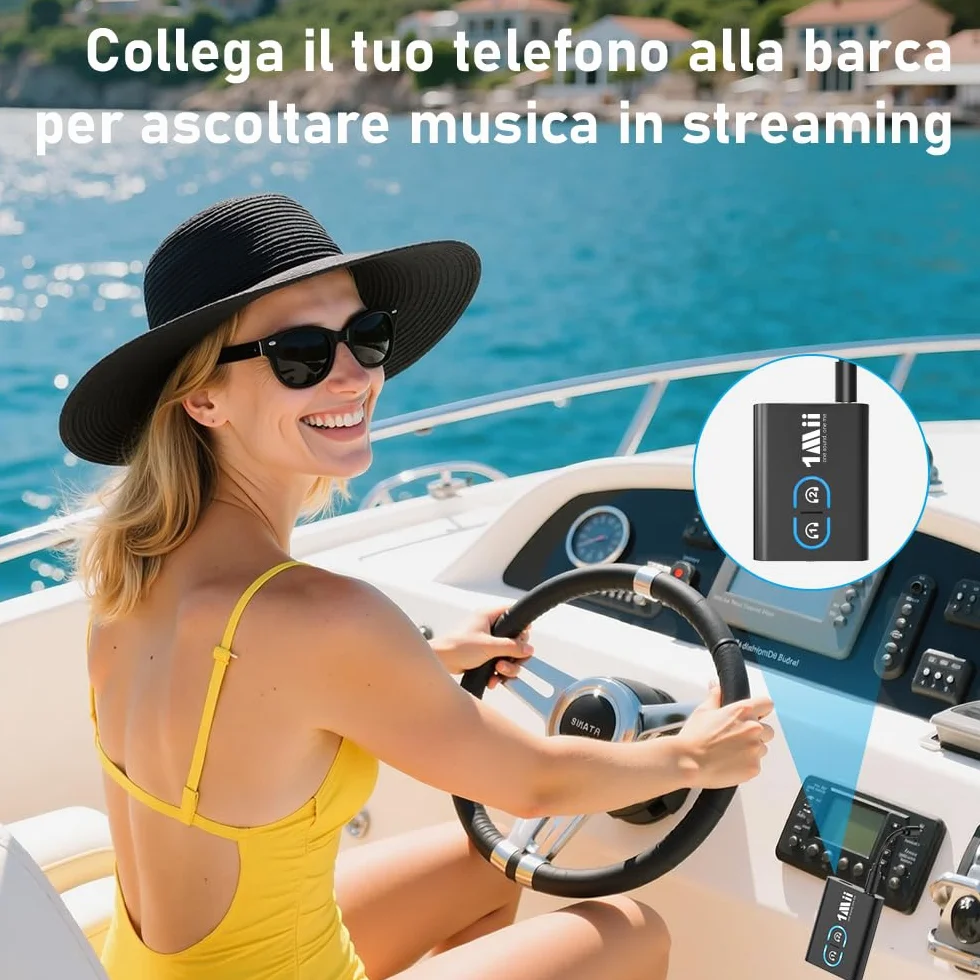 1Mii ML300 Bluetooth 5.3 Trasmettitore Ricevitore TV, Adattatore Aux 3.5mm, aptX Bassa Latenza, HD Audio, Batteria 12 Ore