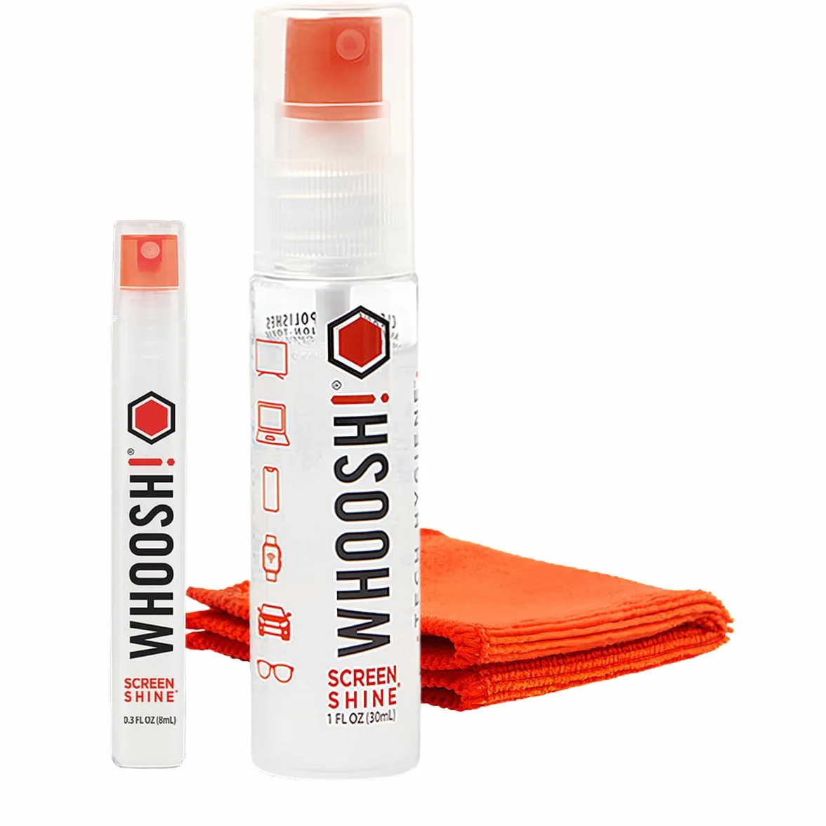 WHOOSH! Screen Shine Duo Kit 8ml+100ml Spray Pulizia Schermo per Laptop, Occhiali, MacBook