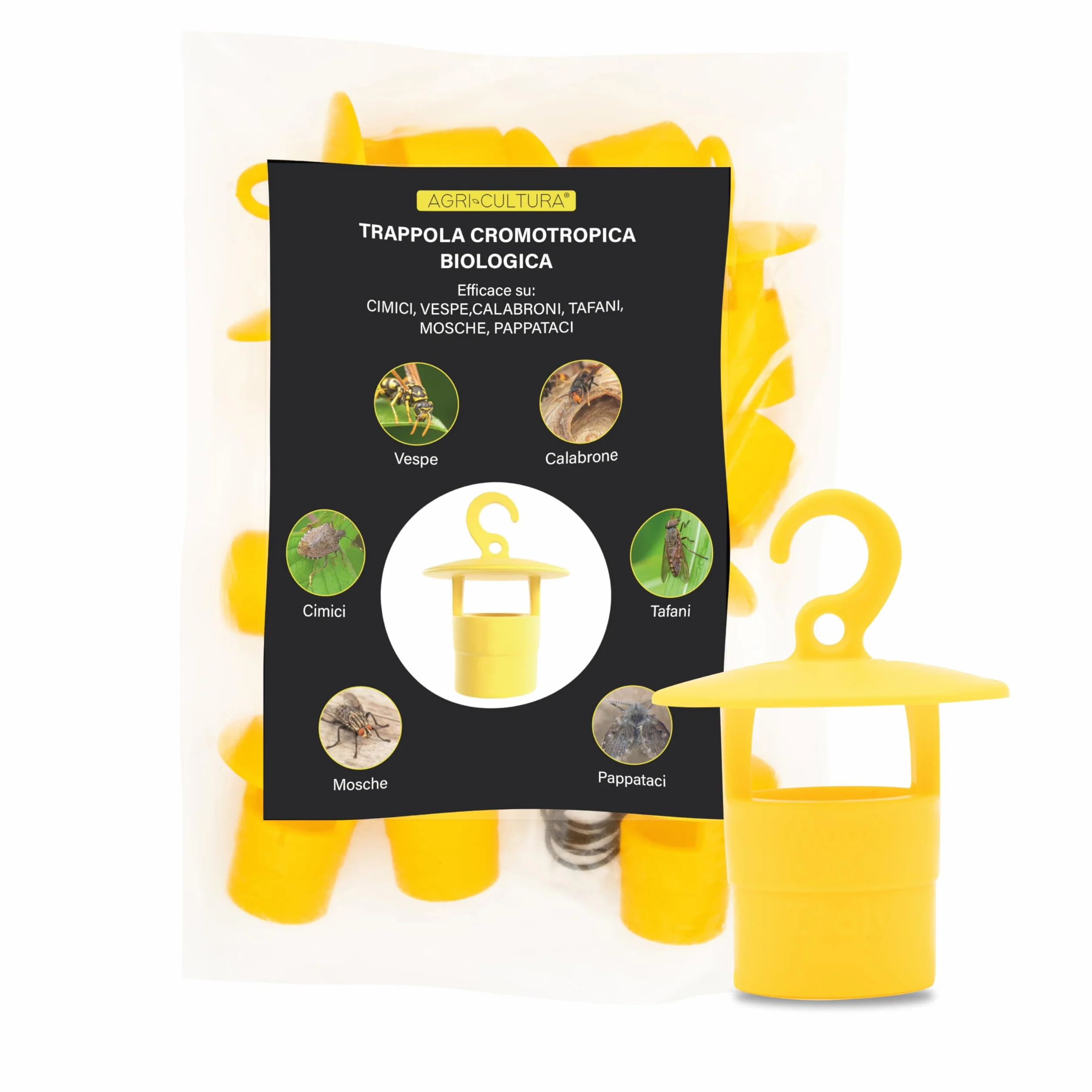 AGRI-CULTURA® |Tappo Trappola Biologico Contro Insetti Infestanti【10 PZ】Esca Trappola Contro Mosca dell'ulivo, Vespe, Calabroni, Cimice Asiatica, Drosophila Suzukii, Popilia Japonica e altri insetti.
