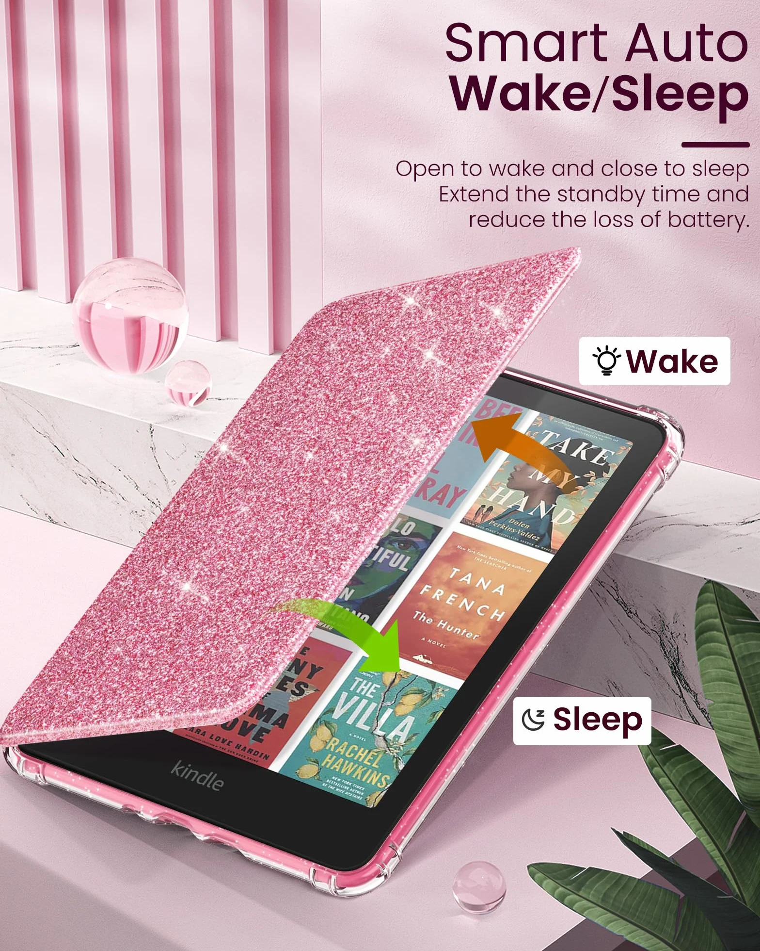 MoKo Custodia per Kindle Paperwhite 12a Gen 2025/2026 & Kindle Colorsoft 2024/2025, Copertura Posteriore TPU Trasparente Morbido Flessibile Scintillante, Glitter Rosa