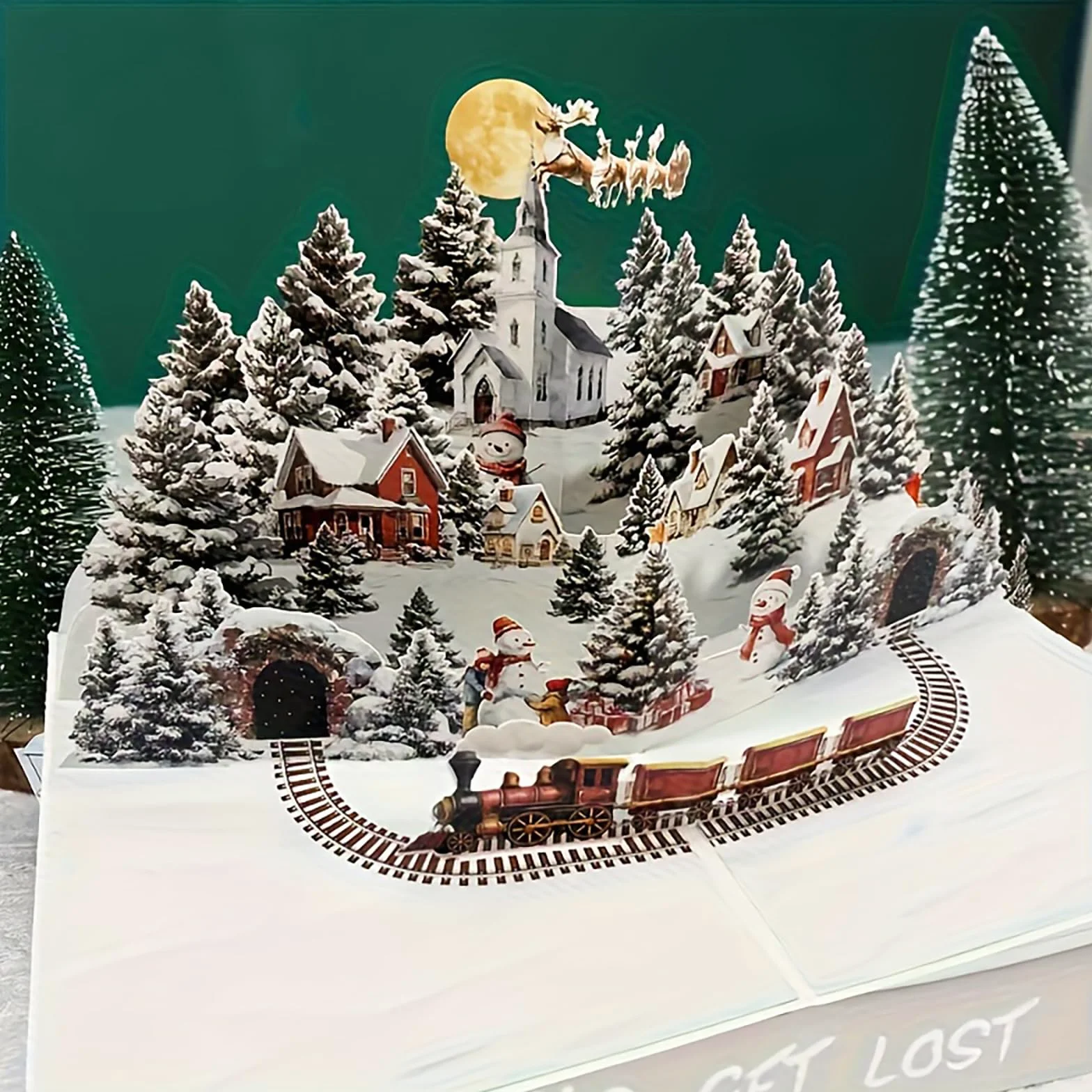 3D Biglietto di Natale Pop Up Babbo Natale con Busta, renne e albero di Natale, biglietti pieghevoli per amici e familiari