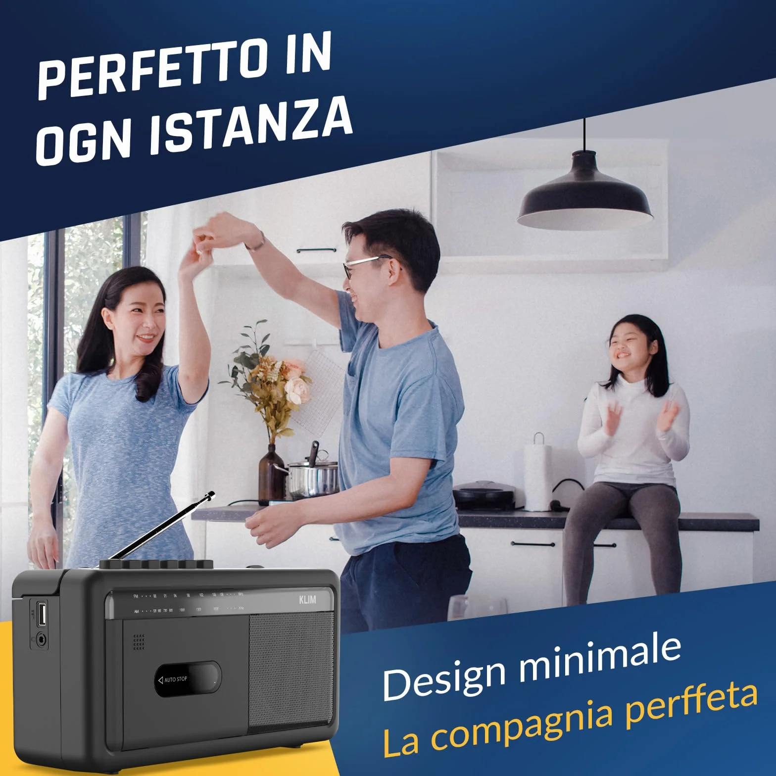 KLIM Lettore Cassette Audio Boombox Radio AM/FM Bluetooth Registratore a Cassette USB Altoparlante Portatile Retrò Nero